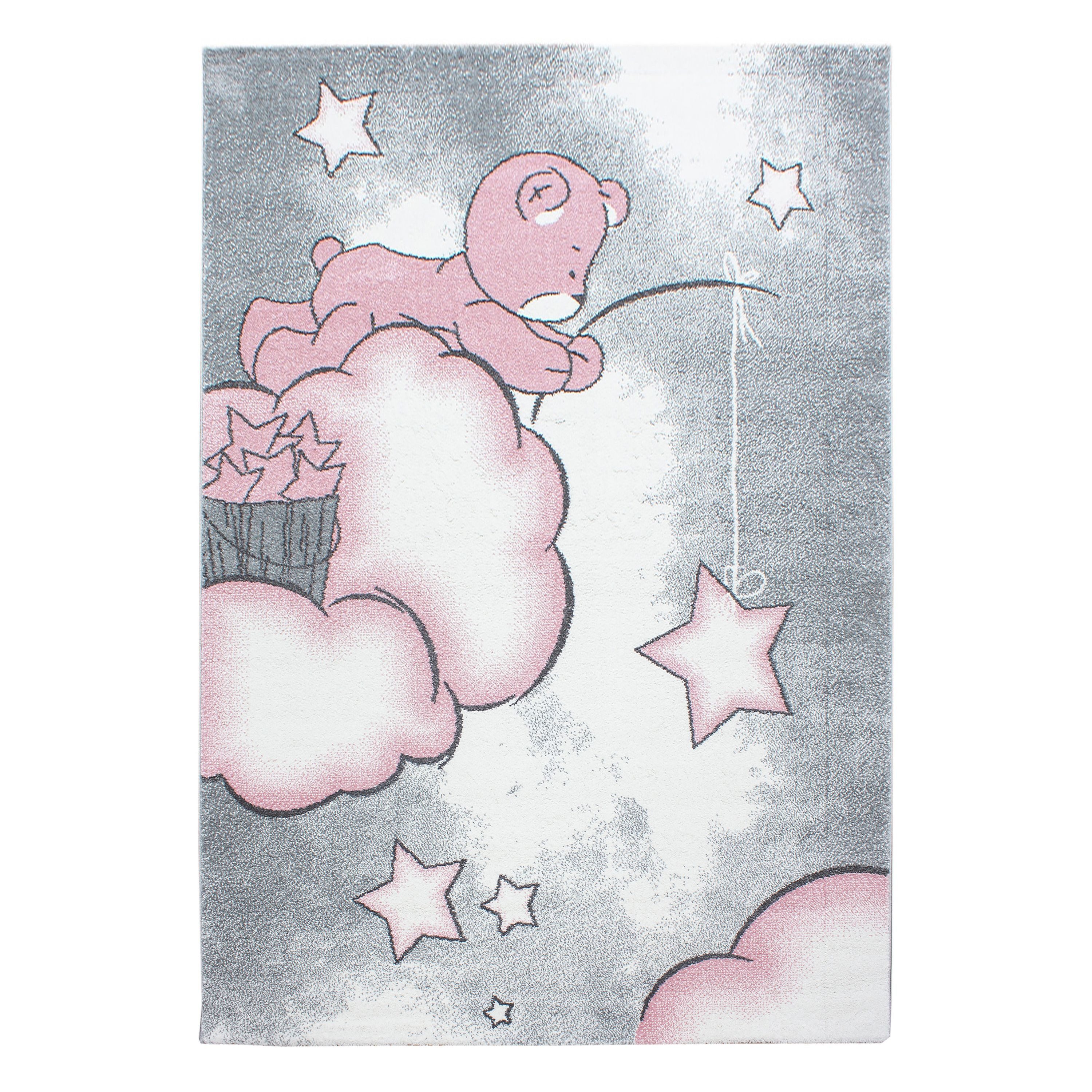 Teppium Teppich Bär Design, Rund, Höhe: 11 mm, Kinderteppich Bär-Design Rosa Baby Teppich Kinderzimmer Pflegeleicht