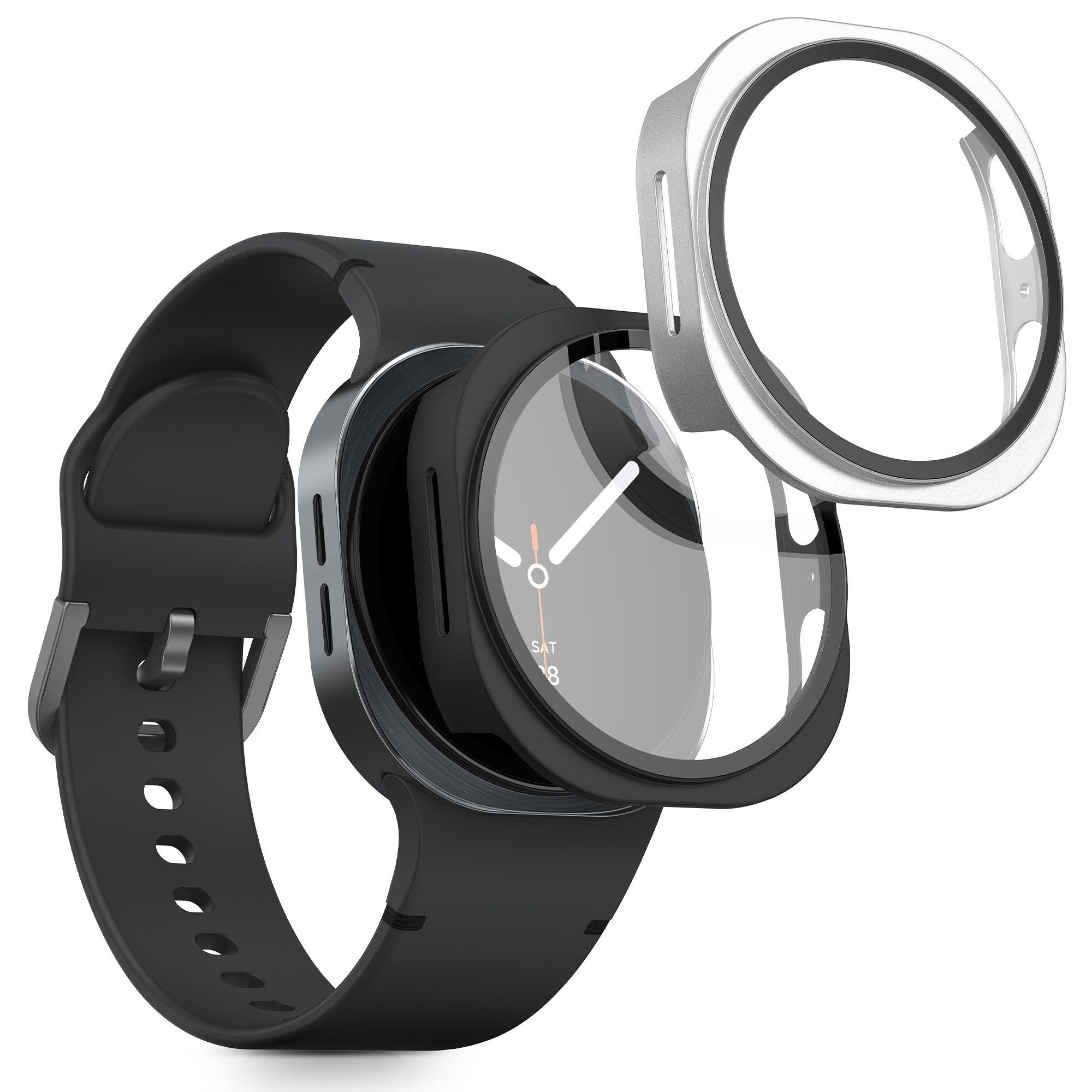 kwmobile Smartwatch-Hülle 2x Glas Hülle für Samsung Galaxy Watch 8 (44mm), Schutzhülle Fullbody Fitnesstracker Case Set aus Glas