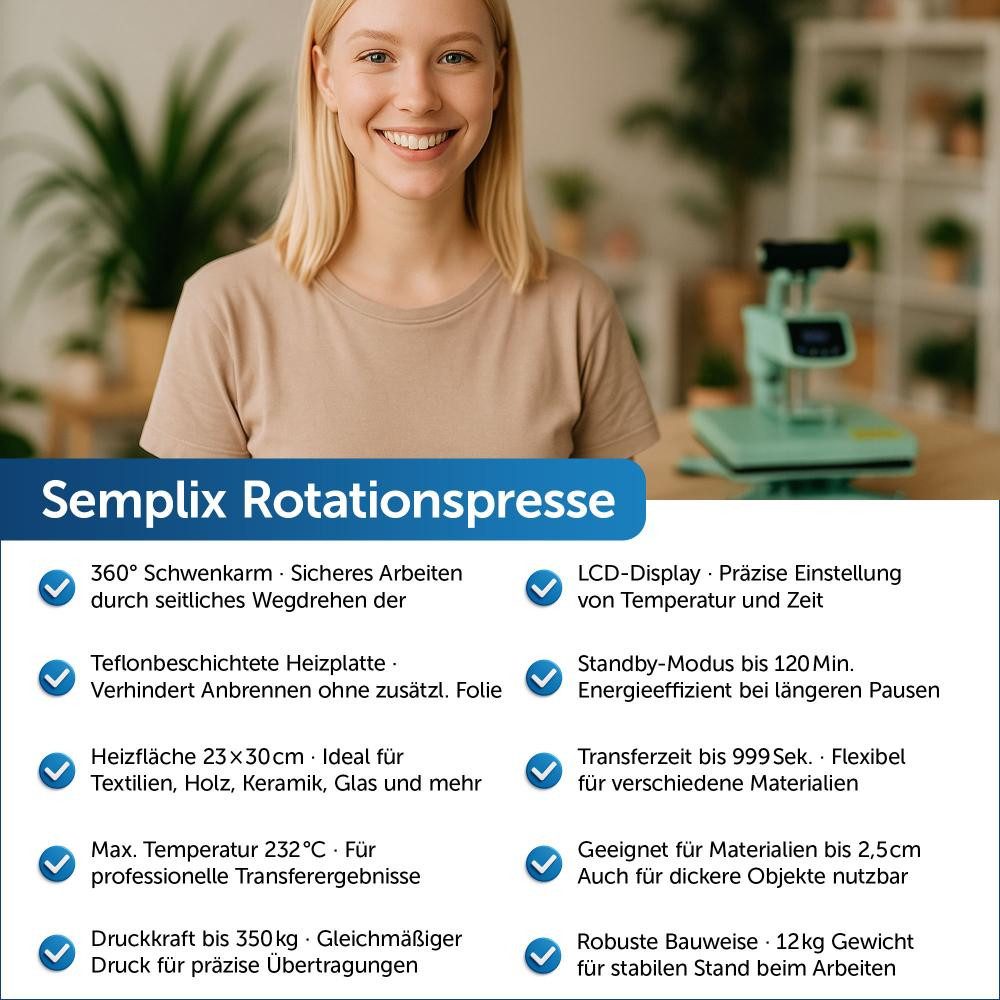 Semplix Bügelmaschine - Wärmetransferpresse mit Schwenkarm