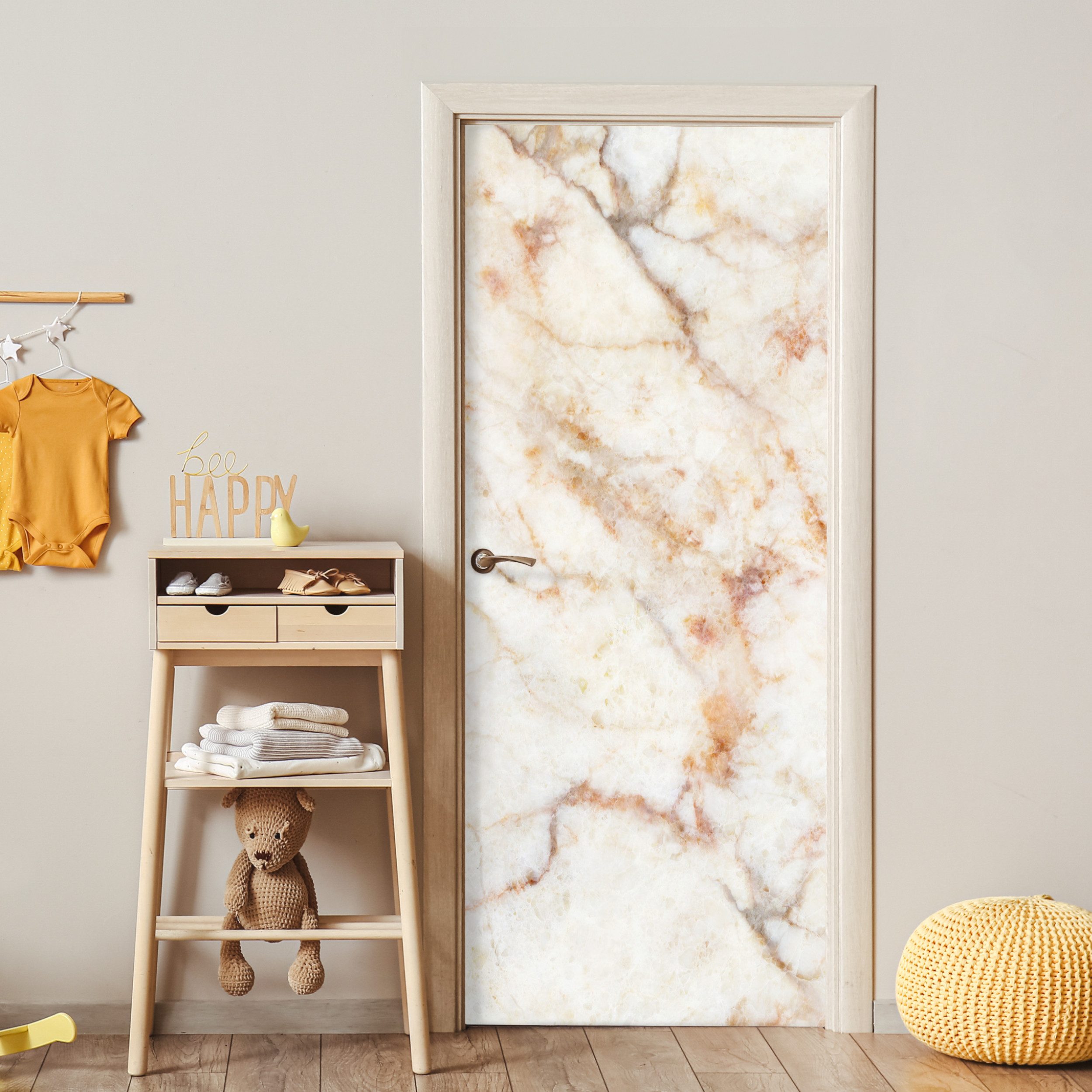 MuchoWow Türtapete Marmor - Braun - Luxus, Matt, bedruckt, (1 St), Selbstklebende Tapete, Folie für Möbel, 75x205 cm