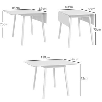 HOMCOM Klapptisch Esszimmertisch mit 2 aufklappbare Flächen, Holztisch (Küchentisch, 1-St., Esstisch), für Esszimmer, Küche, Weiß