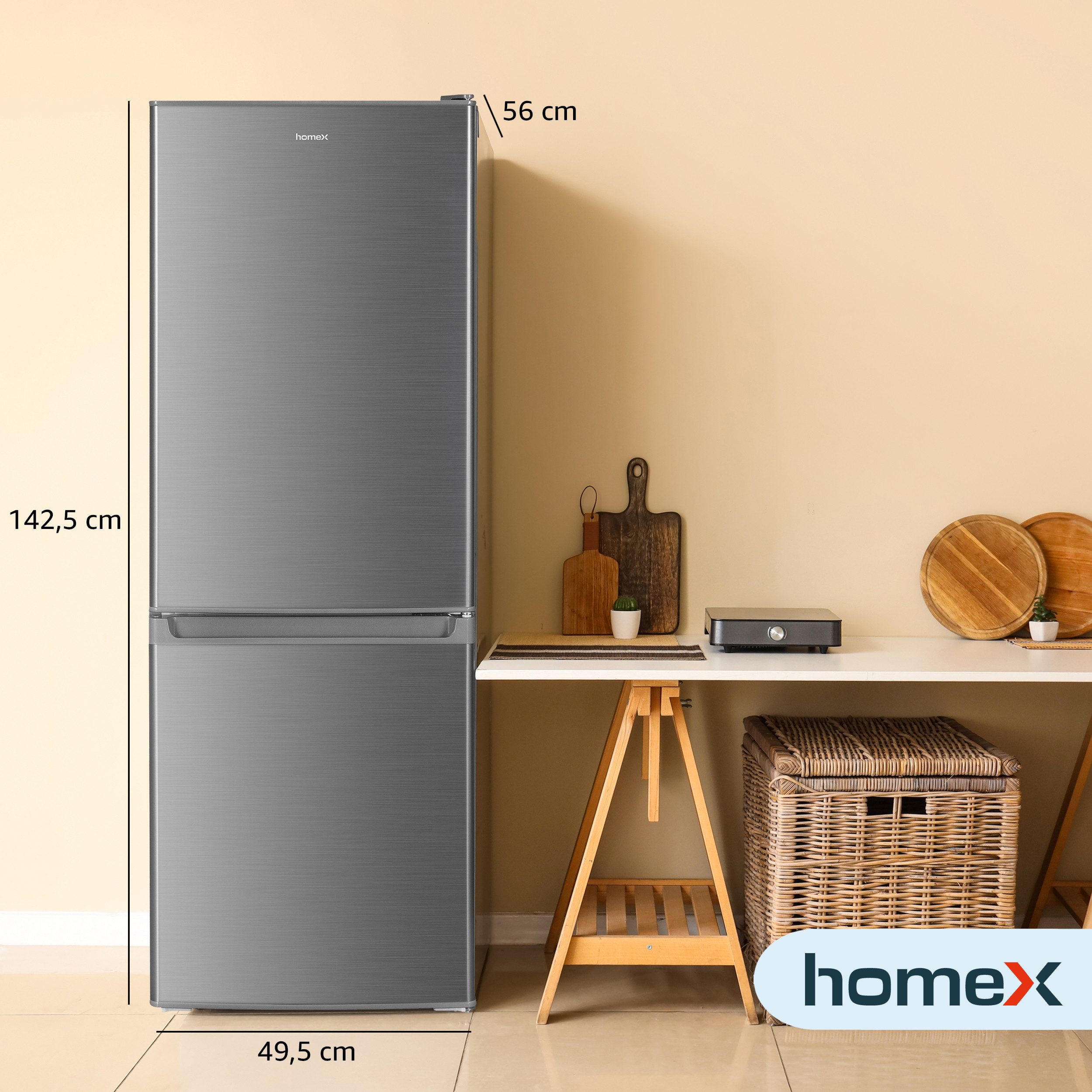 homeX Kühl-/Gefrierkombination CFS1110-S, 142.5 cm hoch, 49.5 cm breit, 173 Liter Nutzinhalt, Kühlschrank mit Gefrierfach, freistehend, groß