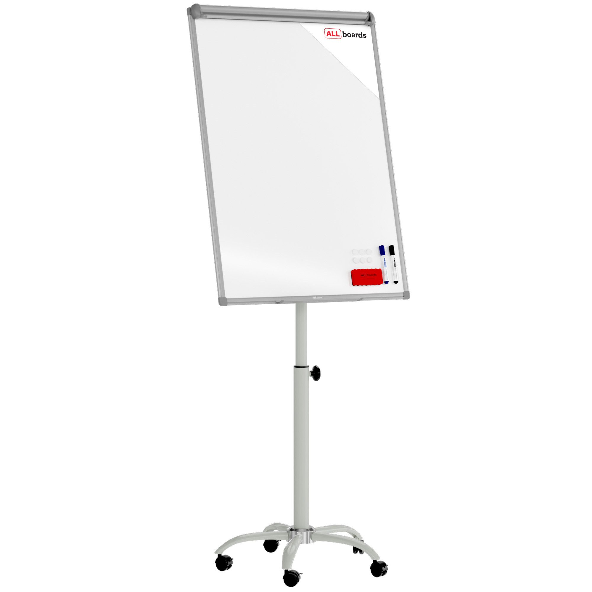 ALLboards Magnettafel Mobiles magnetisches Whiteboard-Flipchart auf Rollen, 100 x 70 cm