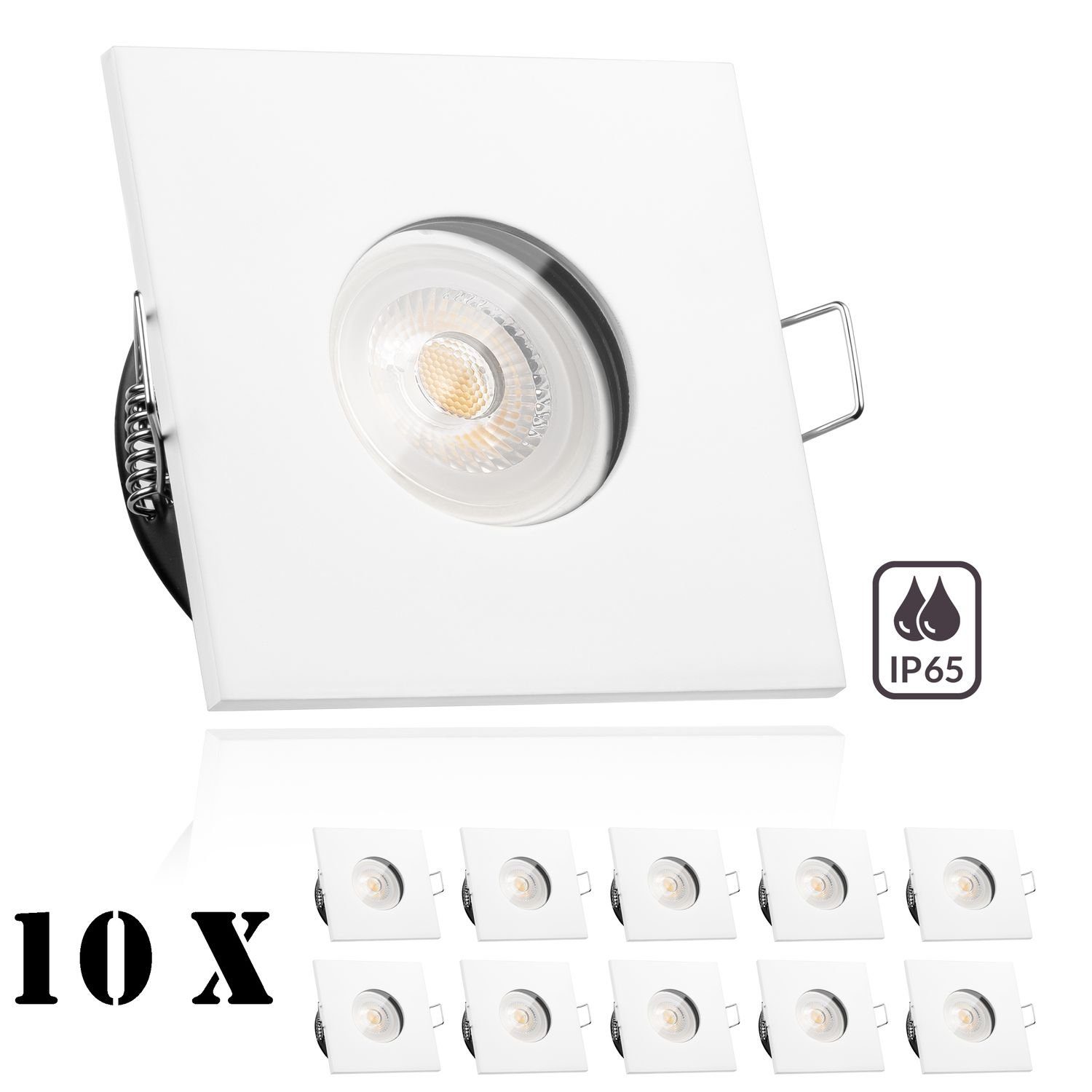 LEDANDO LED Einbaustrahler 10er IP65 LED Einbaustrahler Set Weiß mit LED GU10 Markenstrahler von