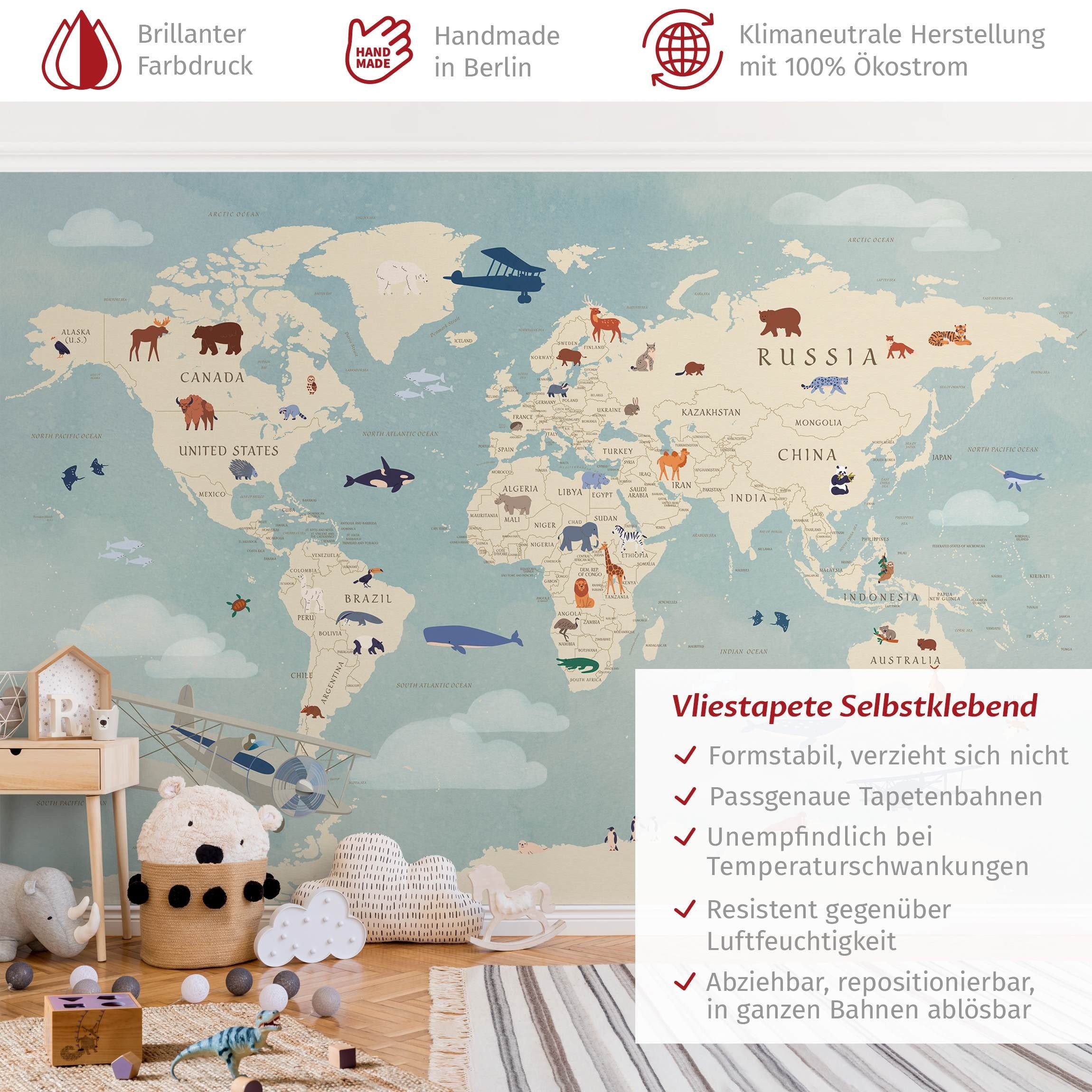 Bilderdepot24 Kindertapete Karte Tiere Welt Kinder günstig online kaufen