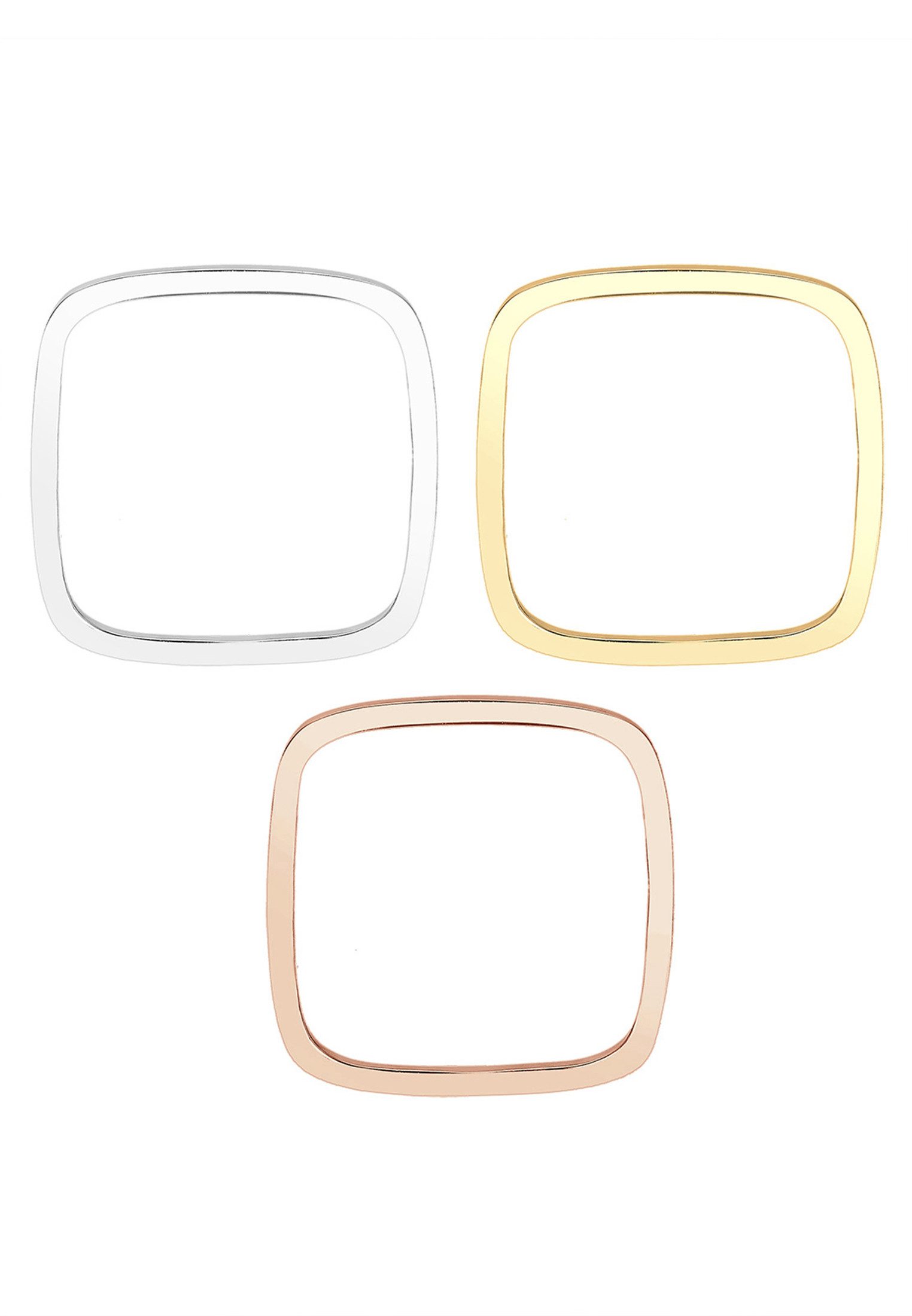 Elli Ring-Set Tri-Color Statement Viereck Set 925 Silber vergoldet