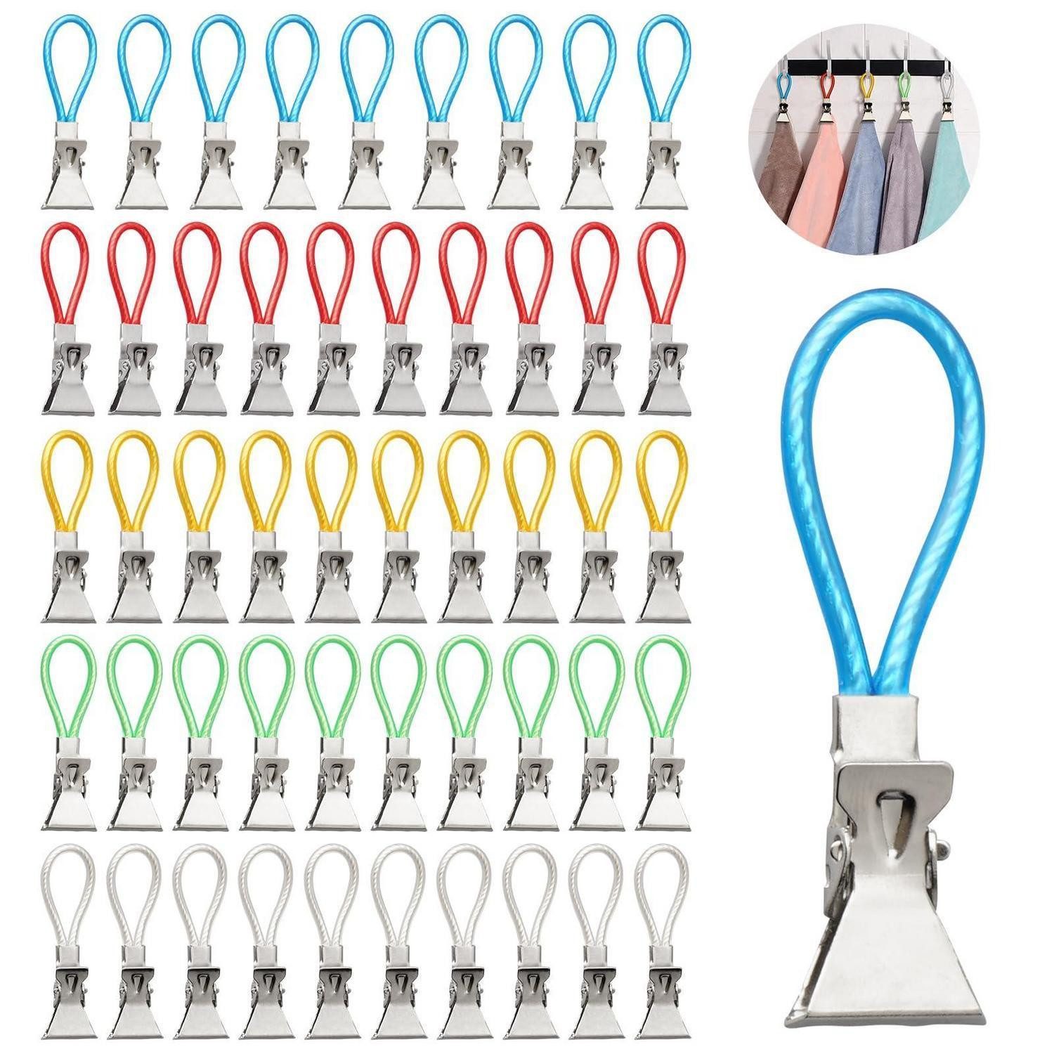LuxusKollektion Handtuchklemme Handtuchclips 50 Stk. 5 Farben Metall kompakt