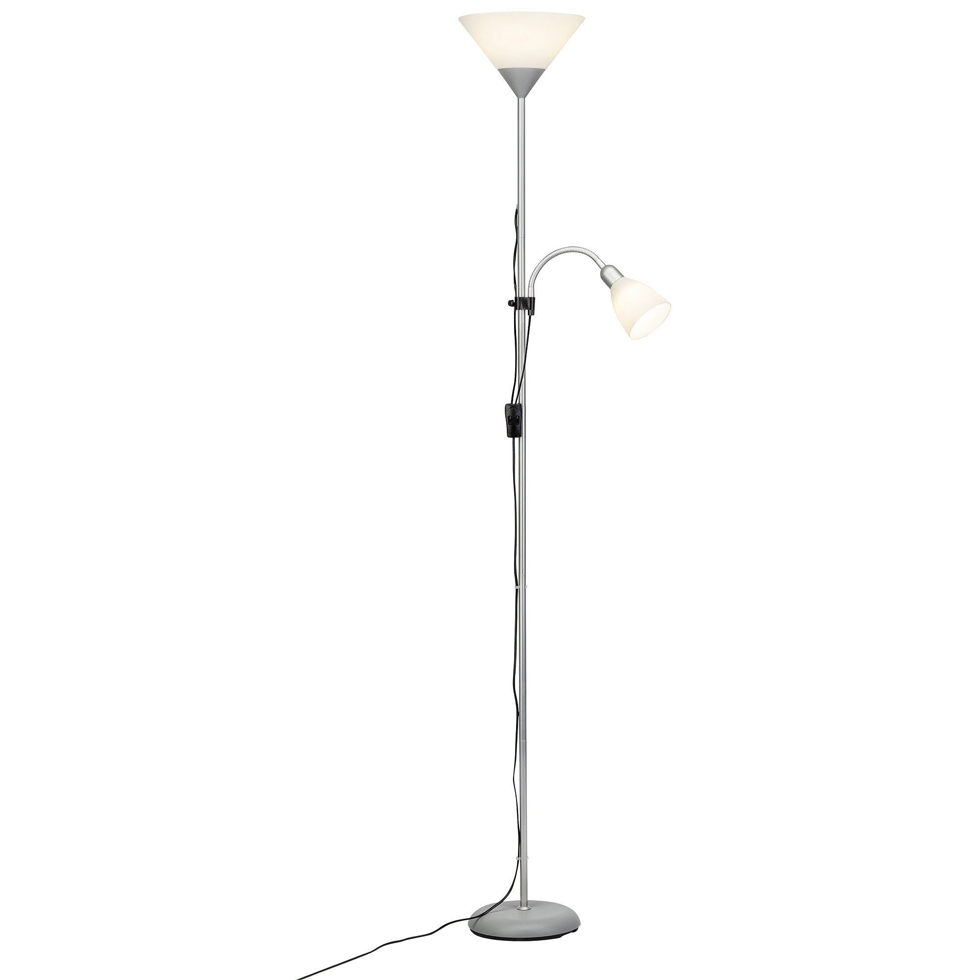 Brilliant Deckenfluter Spari, LED wechselbar, Warmweiß, LED Stehlampe Lesearm silber/weiß