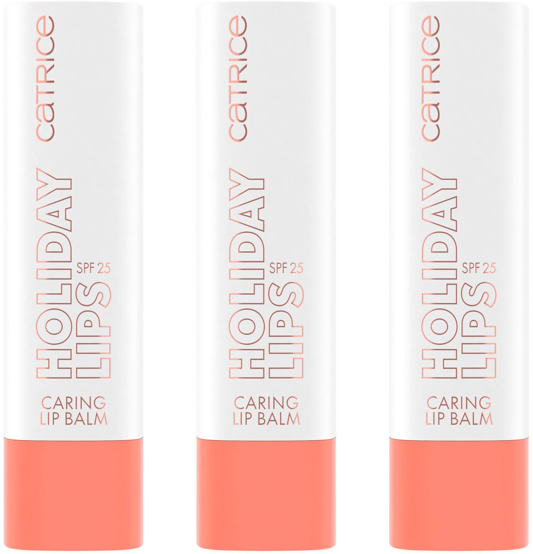 Catrice Lippenbalsam Holiday Lips Caring Lip Balm, 3-tlg., Pflegt die Lippen mit Kokosnussöl und schützt mit LSF 25.