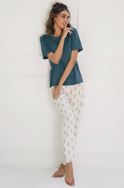 SNOOZE OFF Pyjama mit Schlafhose im Paisley-Design (2 tlg., 1 Stück) und Rüschendetails