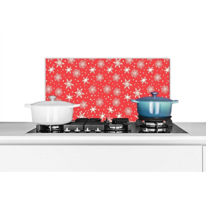 MuchoWow Küchenrückwand Muster - Schneeflocke - Weihnachten - Rot - Weiß (1-tlg) Wandschutz gegen Fett und Schmutzflecken für Küchen