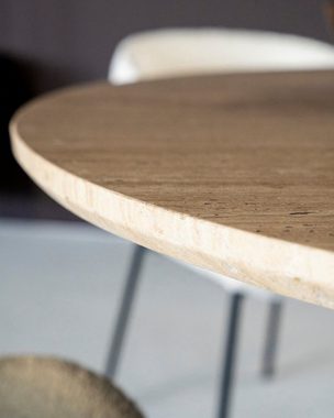 LEVEN Lifestyle Esstisch mit Tischplatte aus Naturstein TRAVERTIN rund 130 cm