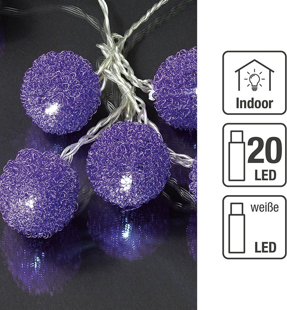 Hellum LED-Lichterkette Hellum LED-Lichterkette lila Metallbälle 20 BS weiß/transparent, inn