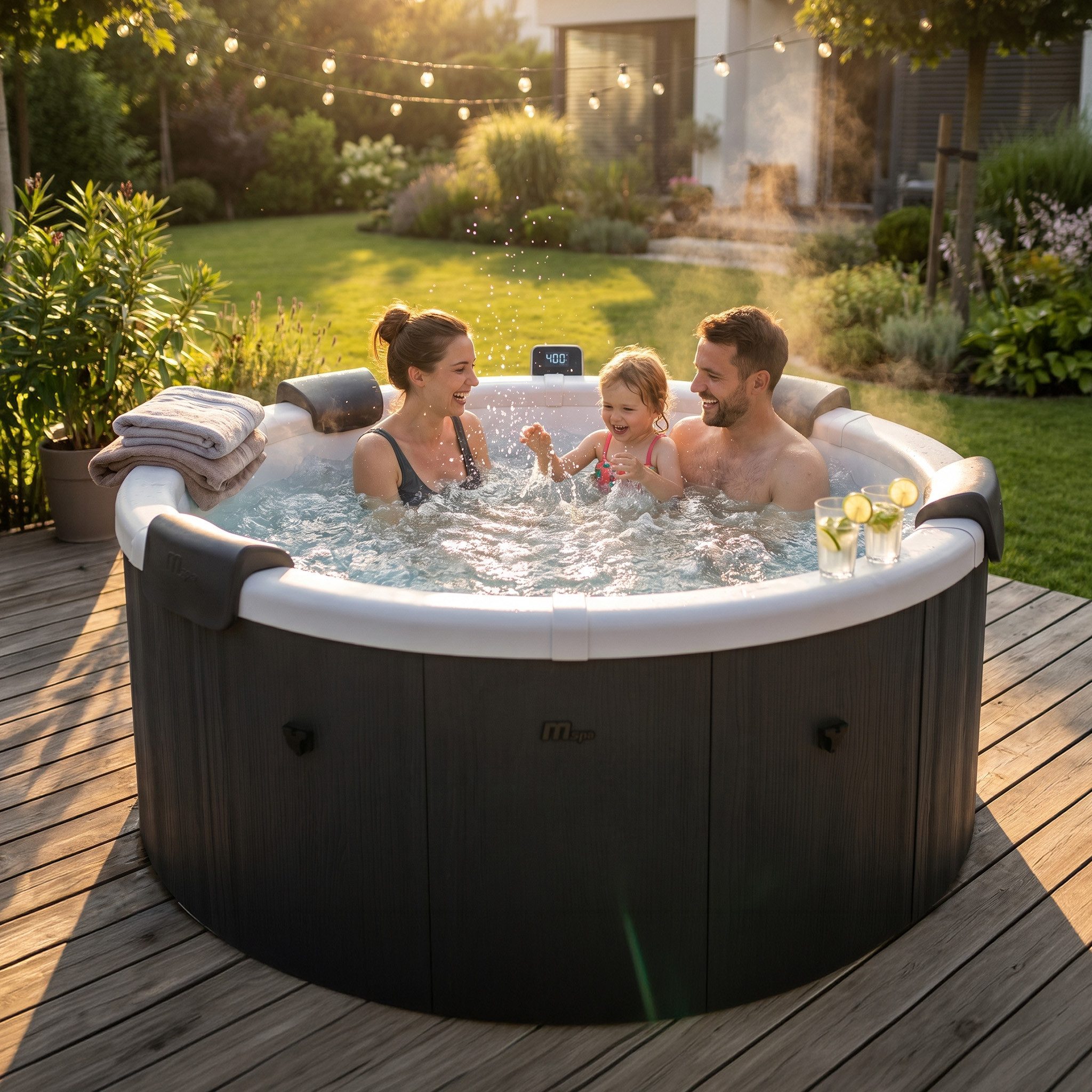 mSpa Whirlpool Frame Denver F-DE066W, 6 Personen, App-Steuerung, Stecksystem mit Einlageplane, (Whirlpool Outdoor 6 Personen, Luxus Garten Pool, Whirlpool aufblasbar, Whirlpool mit Schnellheizsystem, Whirlpool Outdoor winterfest), Whirlpool für 6 Personen, Whirlpool winterfest, Whirlpool mit App