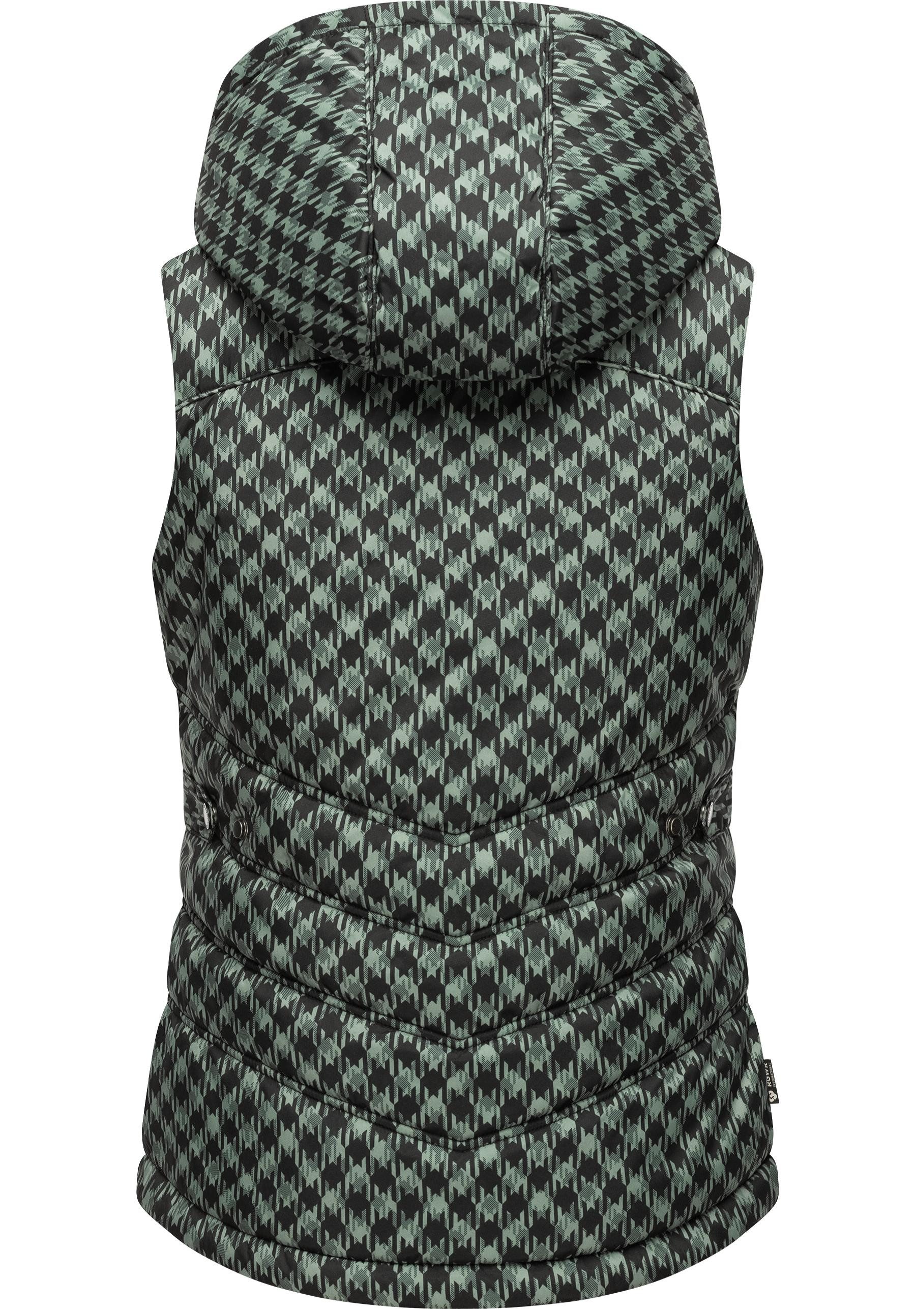 Ragwear Steppweste Hesty Print Weste mit abnehmbarer Kapuze und Hahnentritt Muster