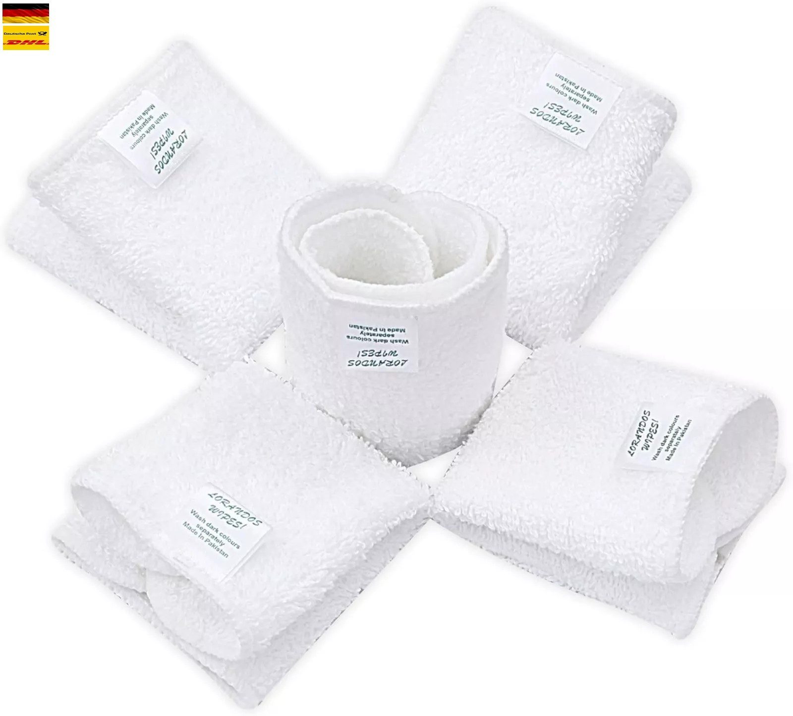 Montegoni Waschhandschuh 100 % Baumwolle Frottee wiederverwendbare Babytücher, (Flanell-Waschlappen 25er Pack - 15x15cm - Weiß), parfümfrei waschbar ultraweiche und super saugfähige