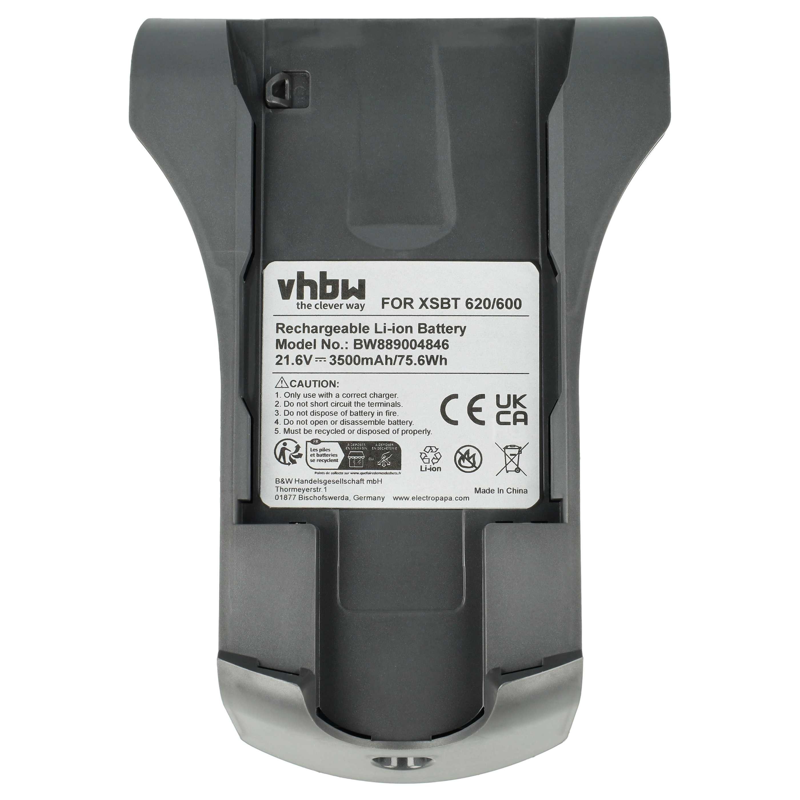 vhbw Akku Ersatz für XSBT620 für Akku-Staubsauger (3500 mAh, 21,6 V, Staubsauger-Akku Akku Li-Ion 3500 mAh (21,6 V, 1 St), Leistungsfähiger Austausch-Akku für Ihren Staubsauger