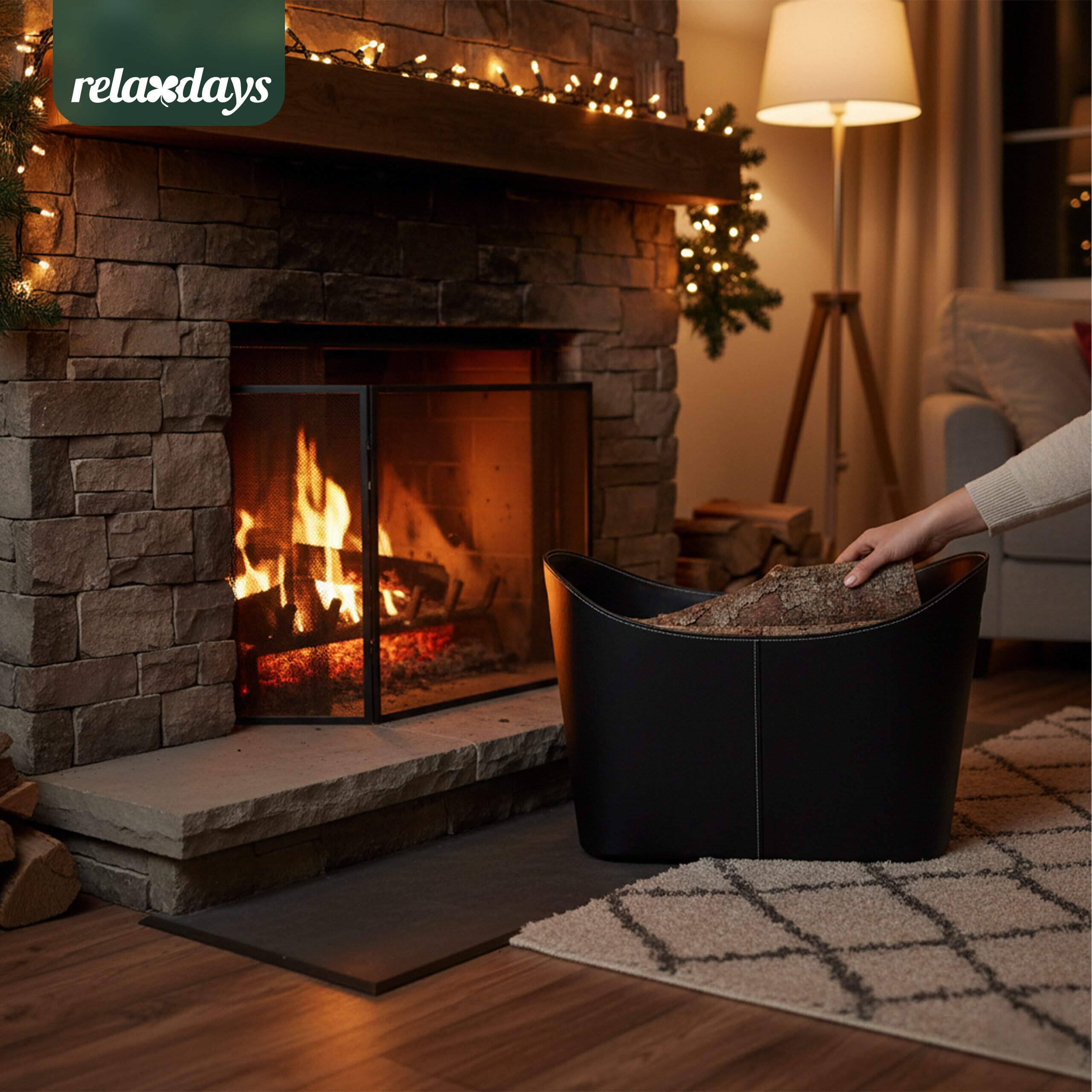 relaxdays Kaminholzkorb Kunstleder schwarz (1 St), XL – Bild 3 von 5