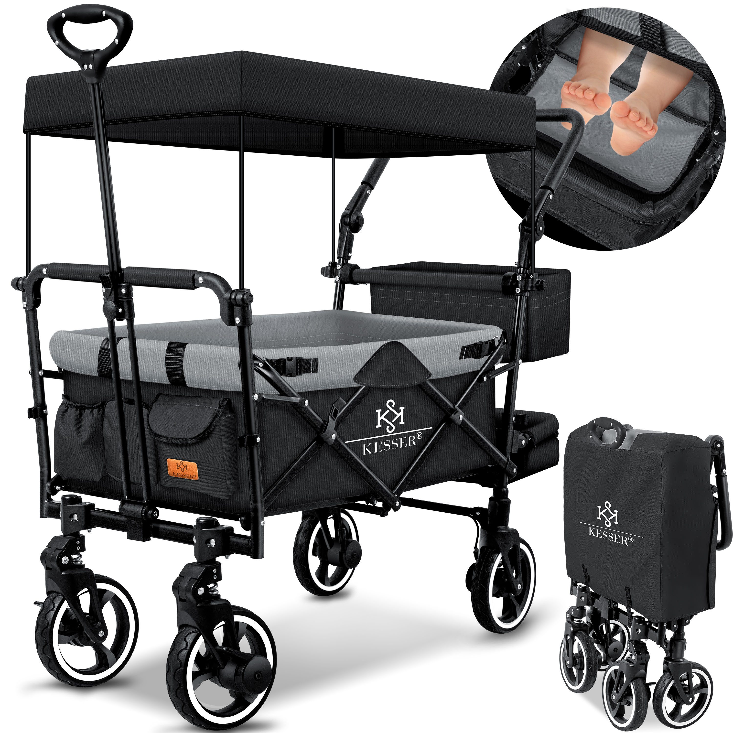 175KG Bollerwagen Faltbar Offroad Schwarz Transportwagen Handwagen