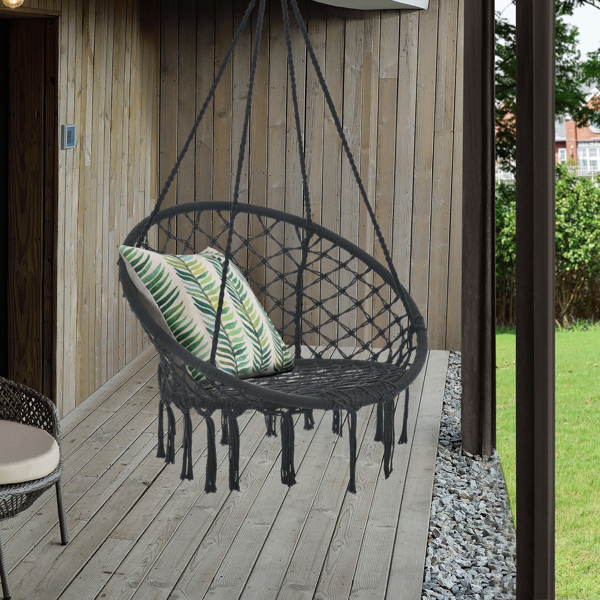 casa.pro Hängesessel, »Tampico« Hängestuhl Hängesitz Indoor Outdoor ø60cm Schwarz