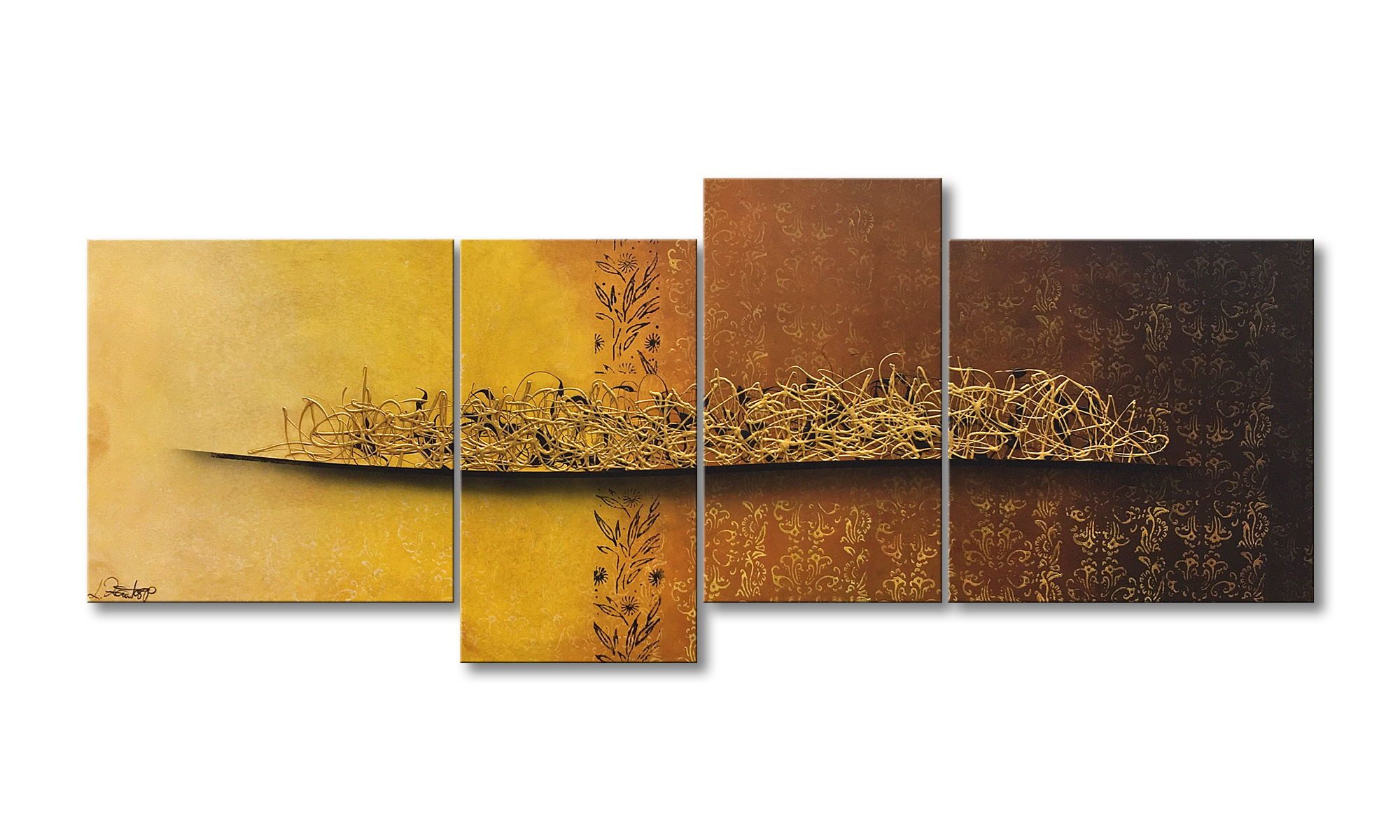 WandbilderXXL Gemälde Golden Nights 200 x 80 cm, Abstraktes Gemälde, handgemaltes Unikat