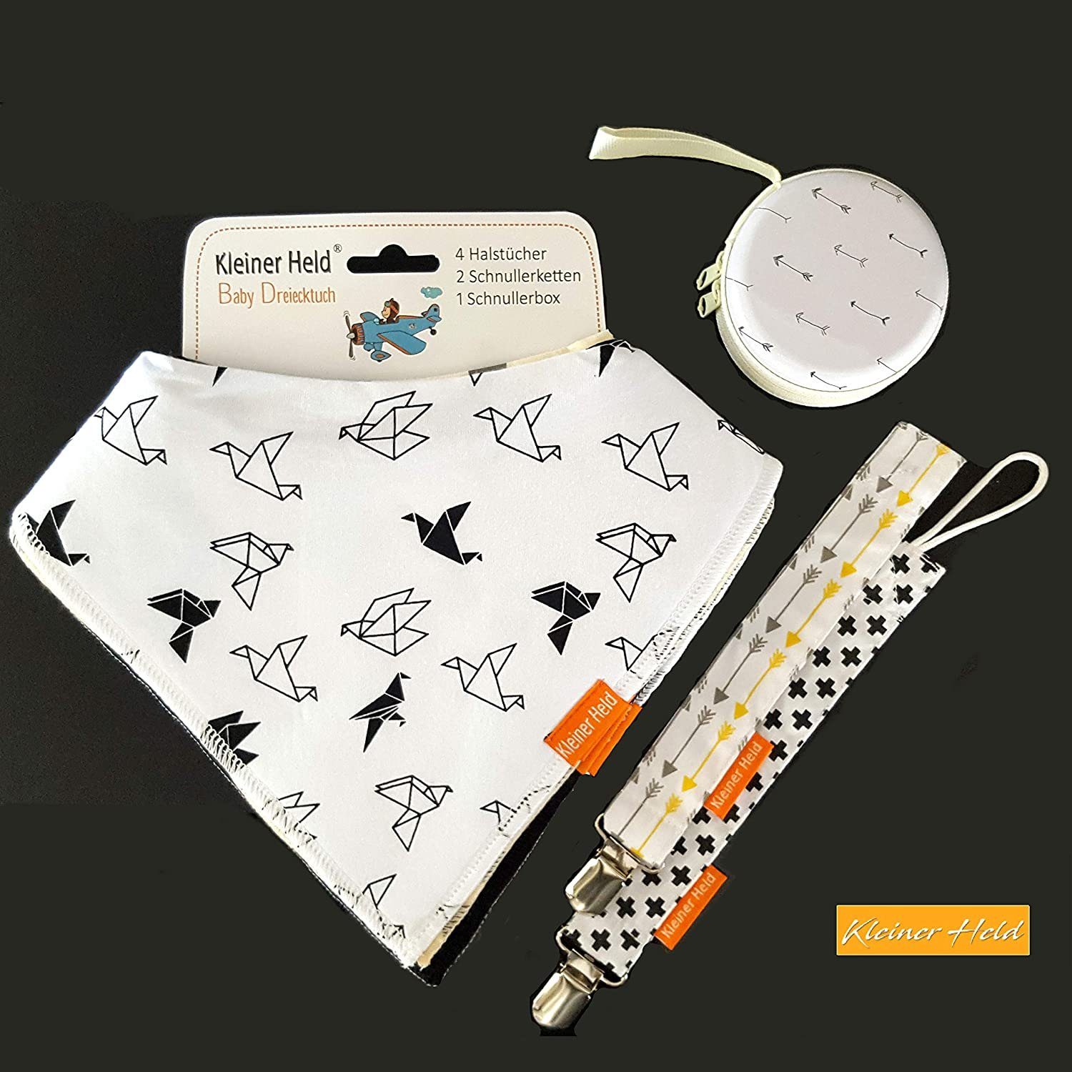 Kleiner Held Lätzchen Lätzchen Baby wasserabweisend mit Schnullerketten, (Set, 7-St), Weitenregulierbar, perfekter Sitz