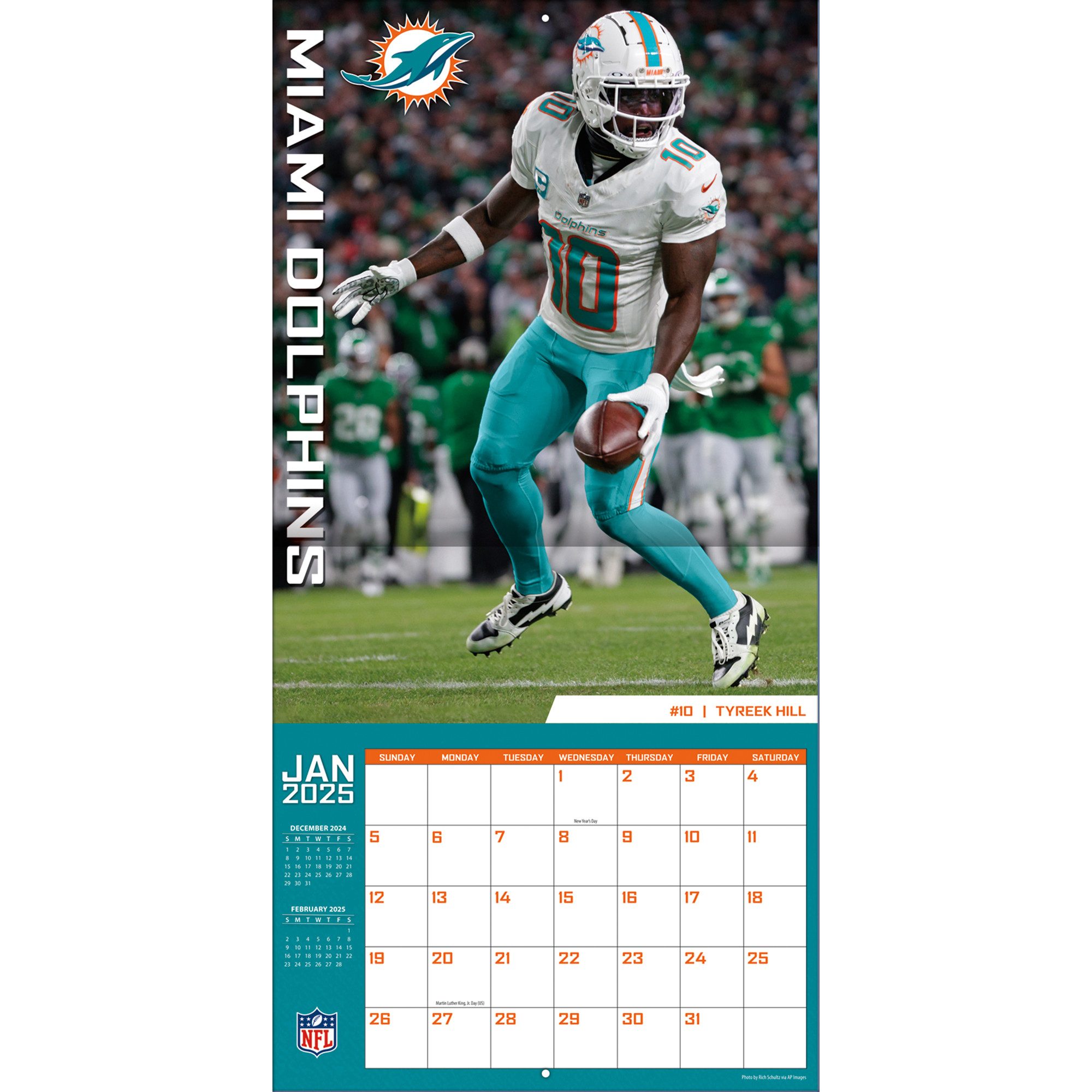 Thumbnail - Turner Licensing Wandkalender Miami Dolphins - NFL - Wandkalender 2025, 12- Monats- Format, Zusatzseite Januar - Dezembe...