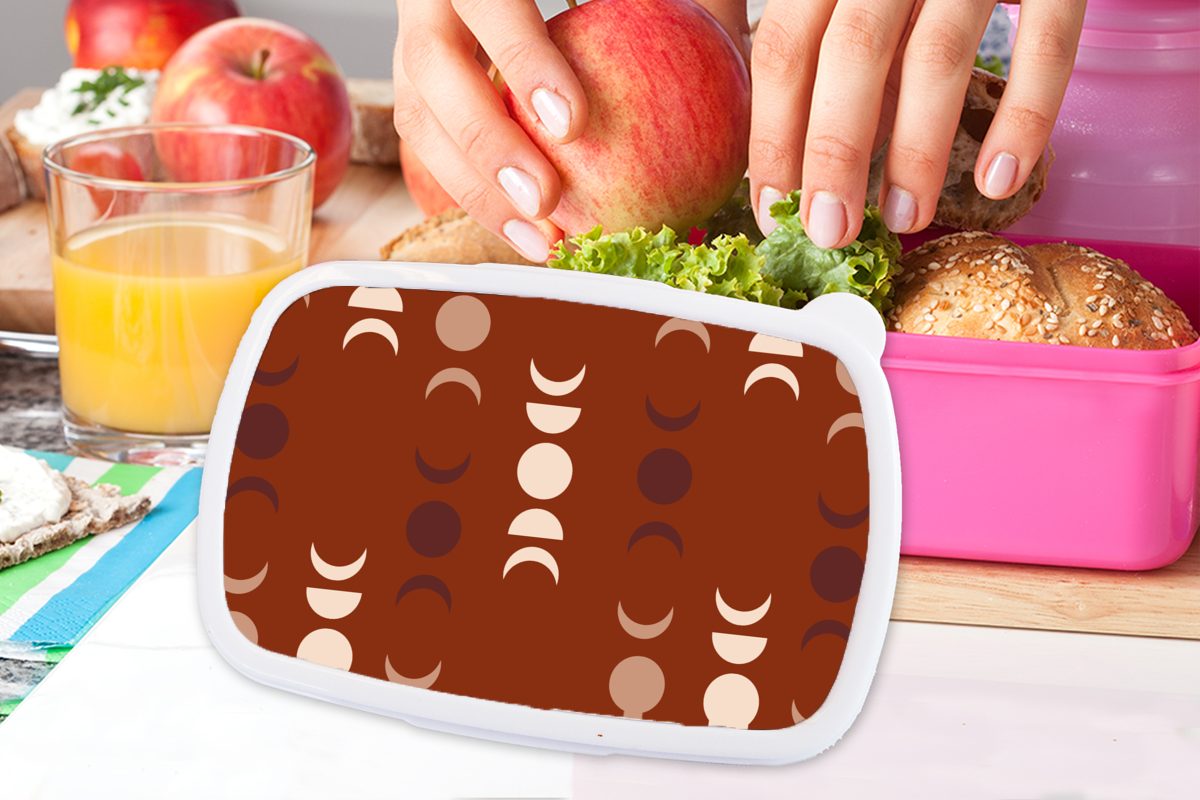 - Snackbox, MuchoWow Kunststoff Mond rosa Muster, Lunchbox Erwachsene, - (2-tlg), Mädchen, Brotdose Kunststoff, Brotbox Kinder, Rot für