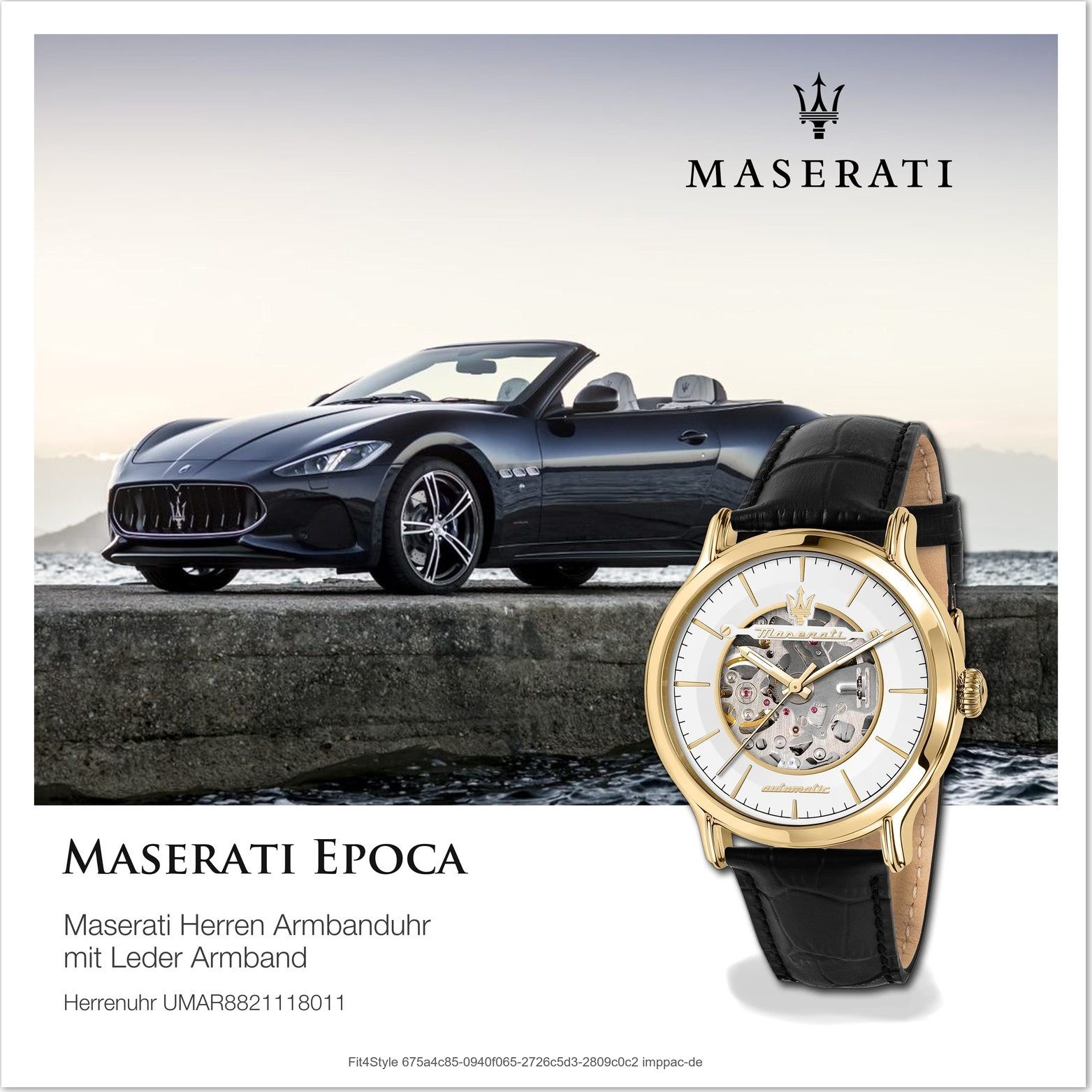groß Quarzuhr Epoca, (ca. weiß Herren Herrenuhr Maserati Gehäuse, 42mm) Lederarmband, MASERATI Armband rundes