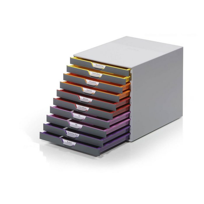 DURABLE Schubladenbox VARICOLOR Durable 761027 Schubladenbox A4 (Varicolor) 10 Fächer mit Etiketten zur Beschriftung mehrfarbig