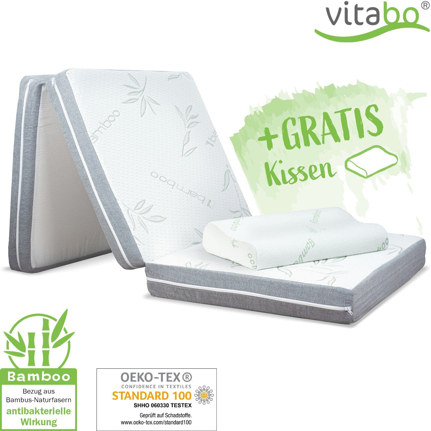 Klappmatratze SUKIA mit Kopfkissen - 195x70x10cm - Bambusbezug, Vitabo, 10 cm hoch