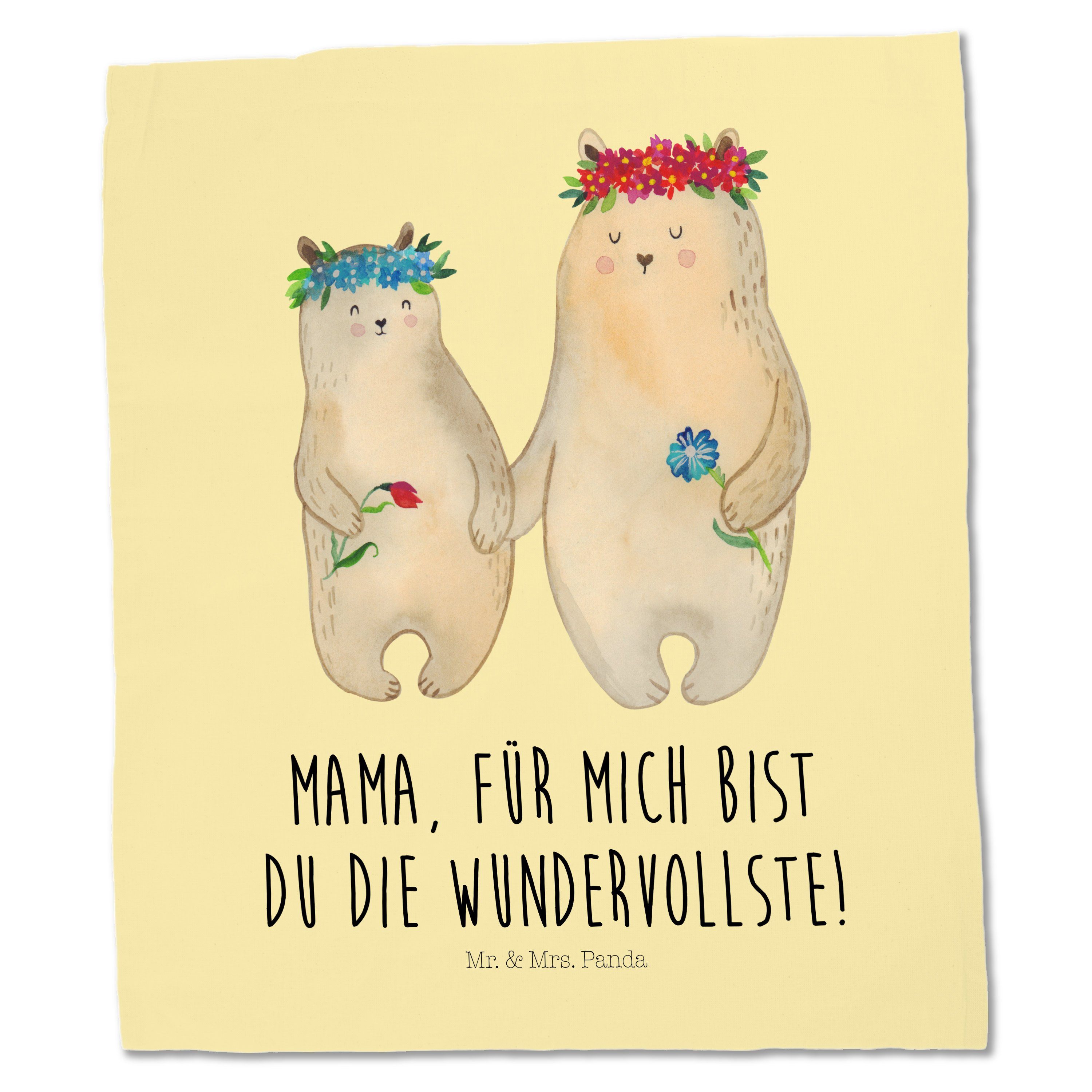 Mr. & Mrs. Panda (1-tlg) Vatertag, - Beutel, Tragetasche Bären Geschenk, mit - Vo Gelb Blumenkranz Pastell
