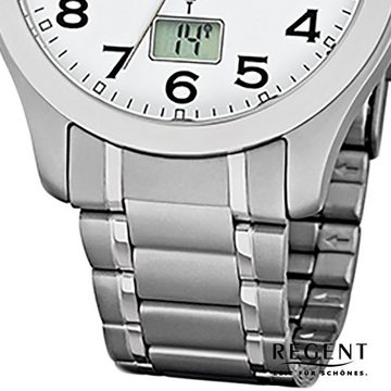 Regent Funkuhr Regent Herren-Armbanduhr grau silber, Herren Funkuhr rund, groß (ca. 41mm), Titanarmband