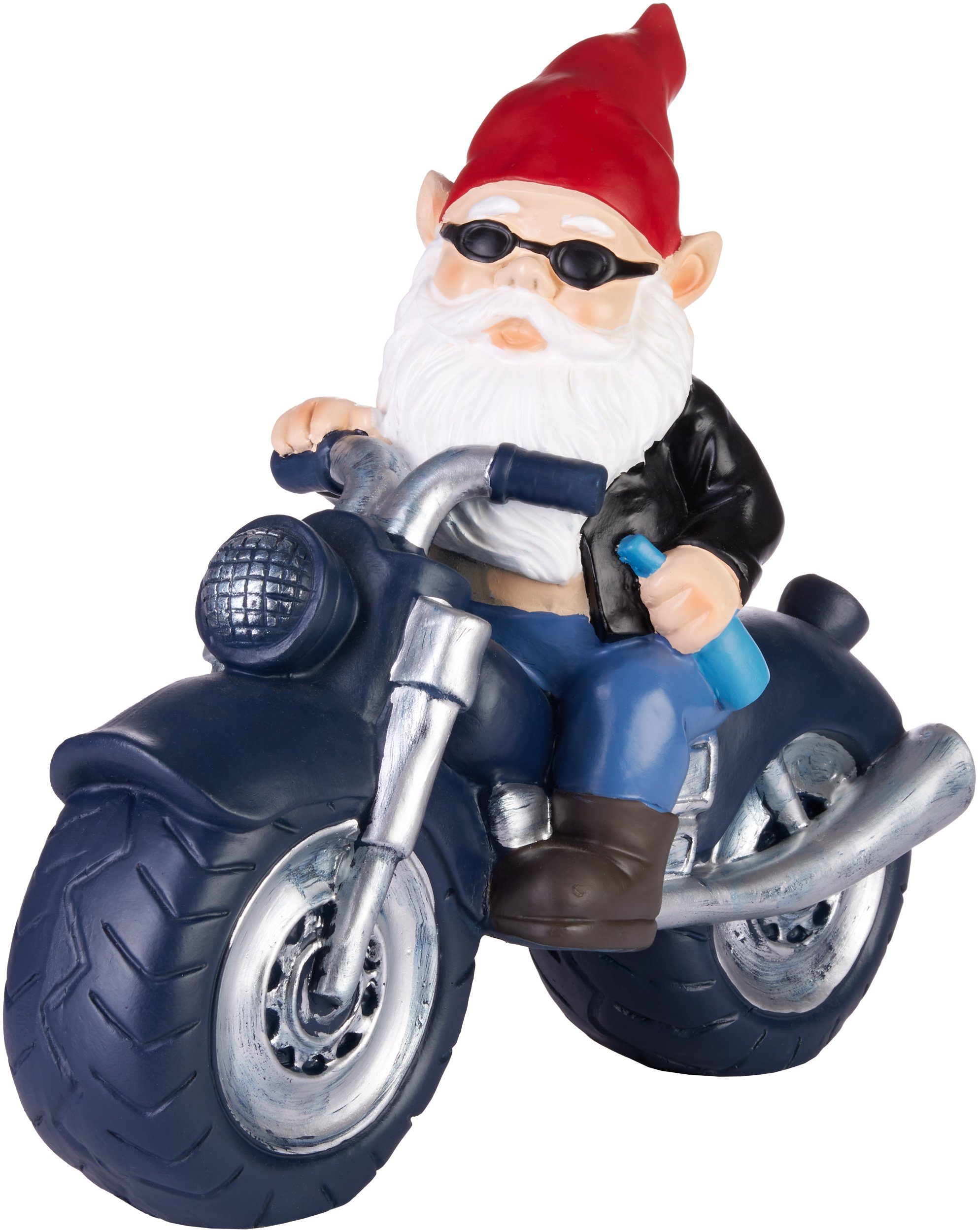 BRUBAKER Gartenzwerg Motorrad - Zwerg Motorradfahrer Biker mit Bierflasche - Rocker - 28 cm, (1 St), Gartenfigur Lustig - Dekoration Wetterfest für Garten