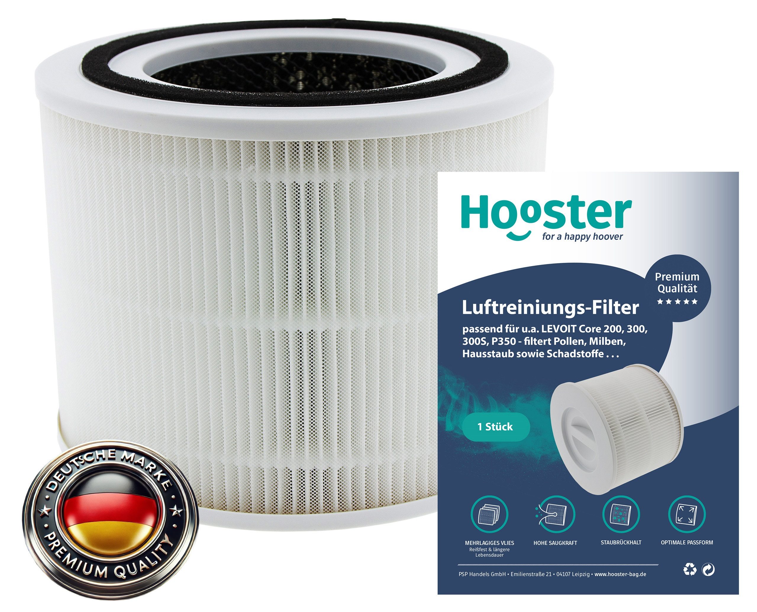 Hooster Luftfilter 1 Filter kompatibel mit LEVOIT H13 Core 300 / Core 300s, Luftreiniger, HEPA Ersatzfilter gegen Staub Pollen Allergene