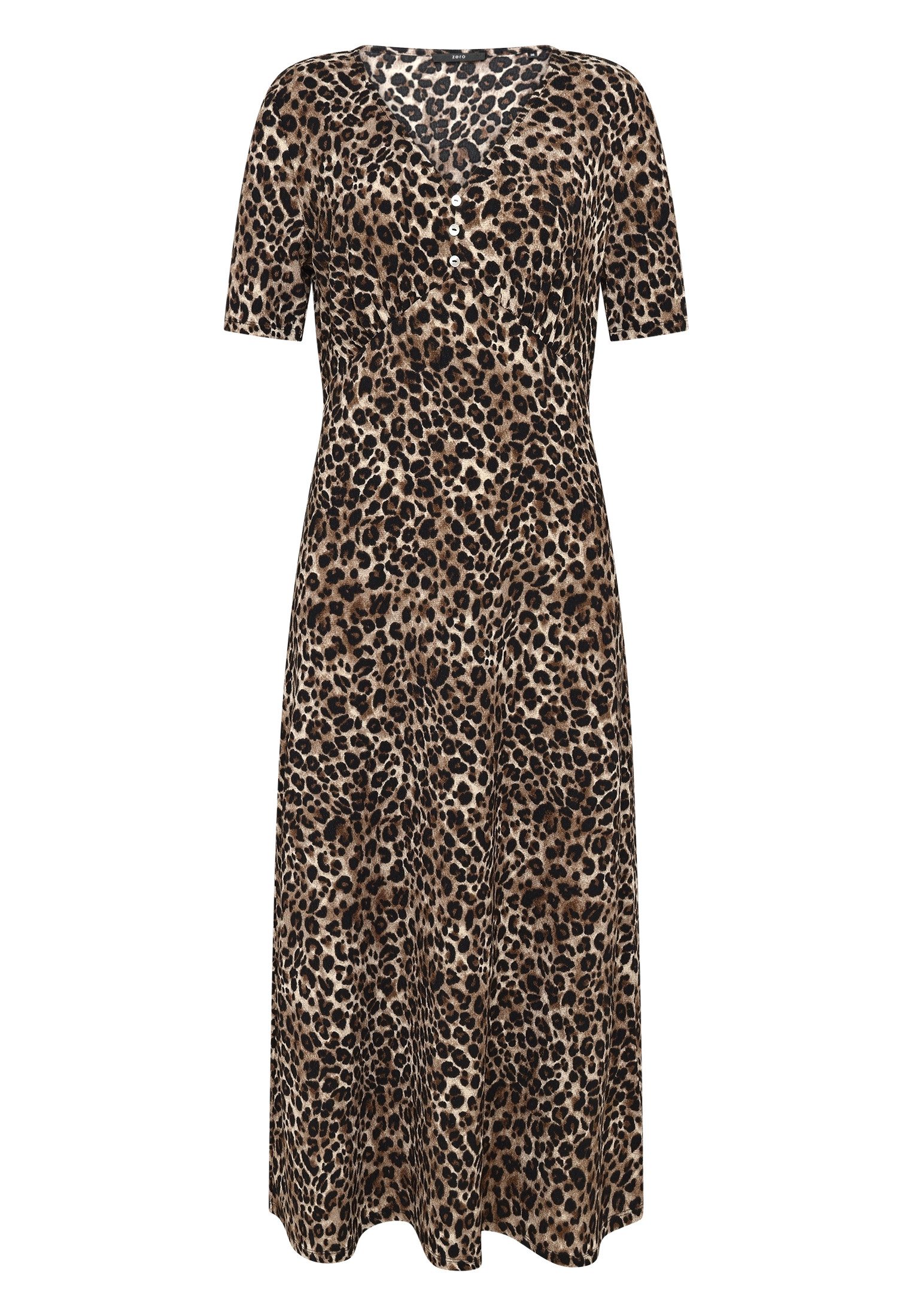 Zero Maxikleid Damen kurzarm mit Leoprint Raffung
