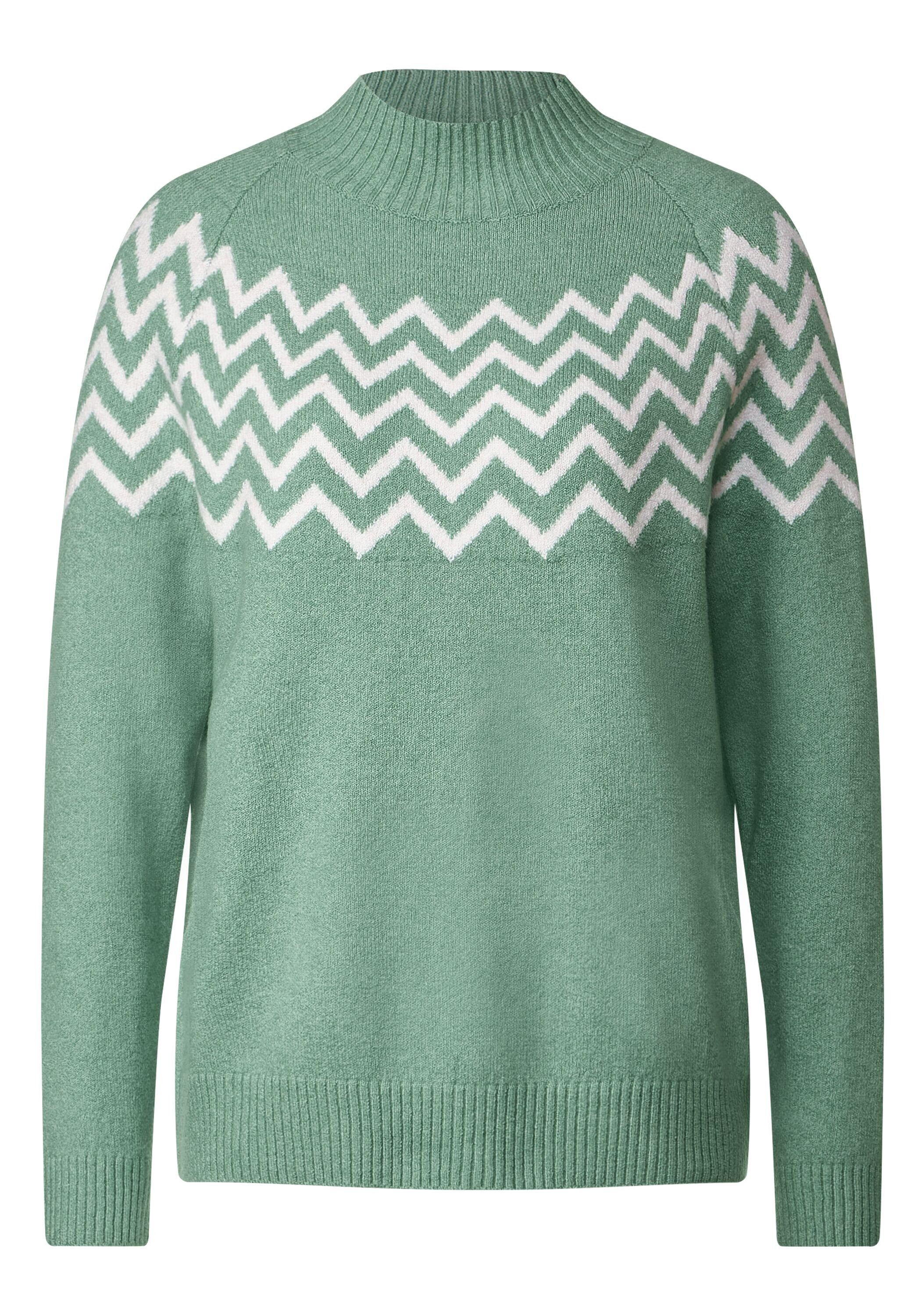 STREET ONE Muster mit Zack Zick Rollkragenpullover gentle green melange