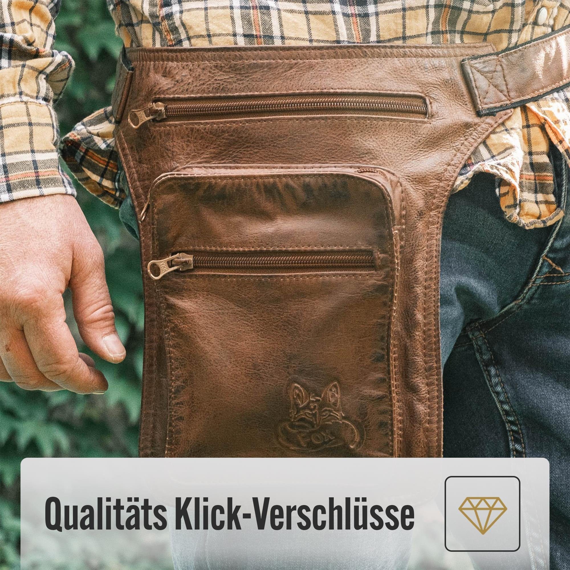 BLACK FOREST FOX Umhängetasche Leder Hüft Gürtel Bauch + Beintasche Herren Damen, RIDER Fuchs Braun – Bild 4 von 5