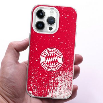 DeinDesign Handyhülle FC Bayern München Offizielles Lizenzprodukt FCB Splatter Rot - FCB, Apple iPhone 14 Pro Silikon Hülle Bumper Case Handy Schutzhülle