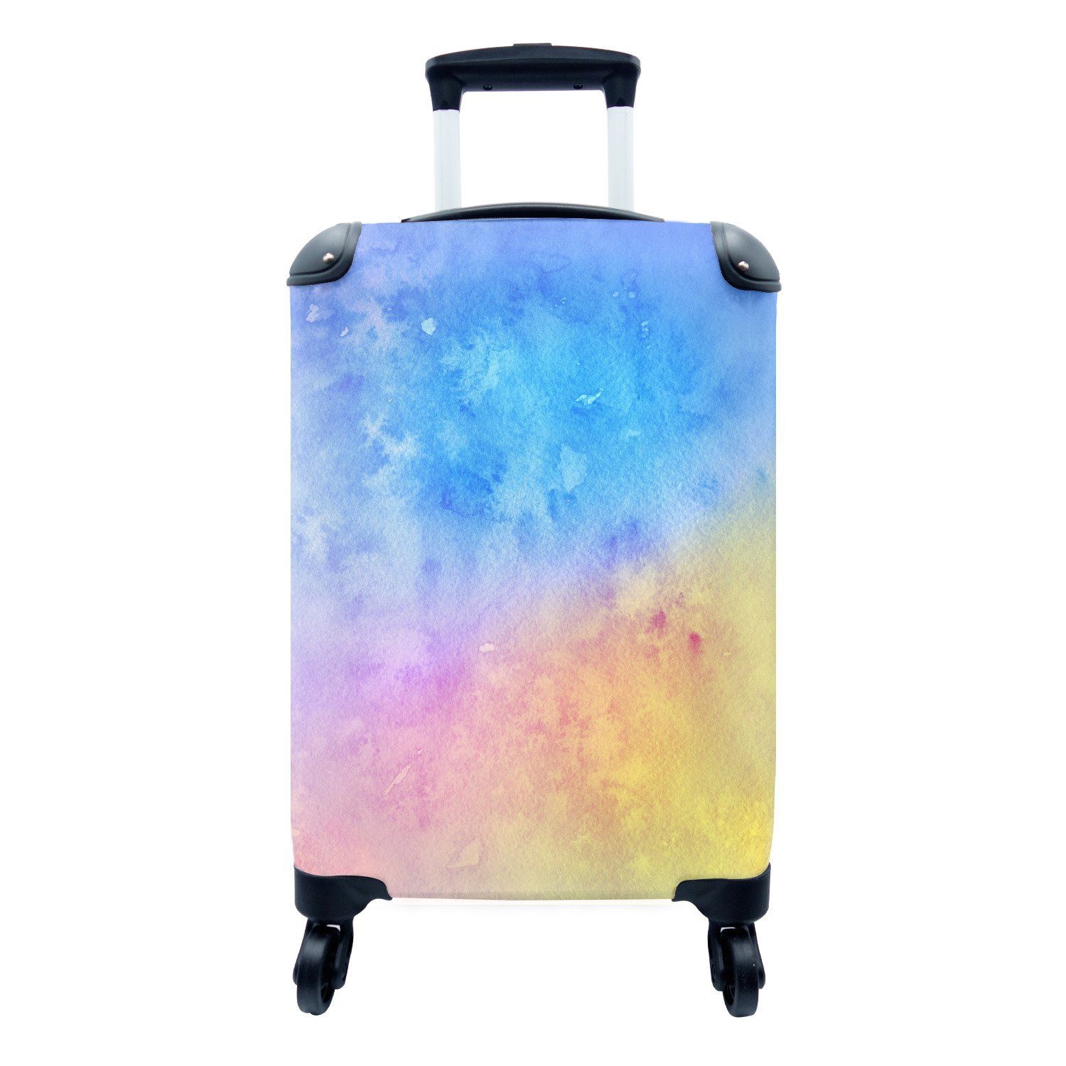 MuchoWow Handgepäckkoffer Aquarell - Blau Orange, - rollen, Trolley, 4 Rollen, Gelb mit Handgepäck Reisekoffer für - Reisetasche Ferien