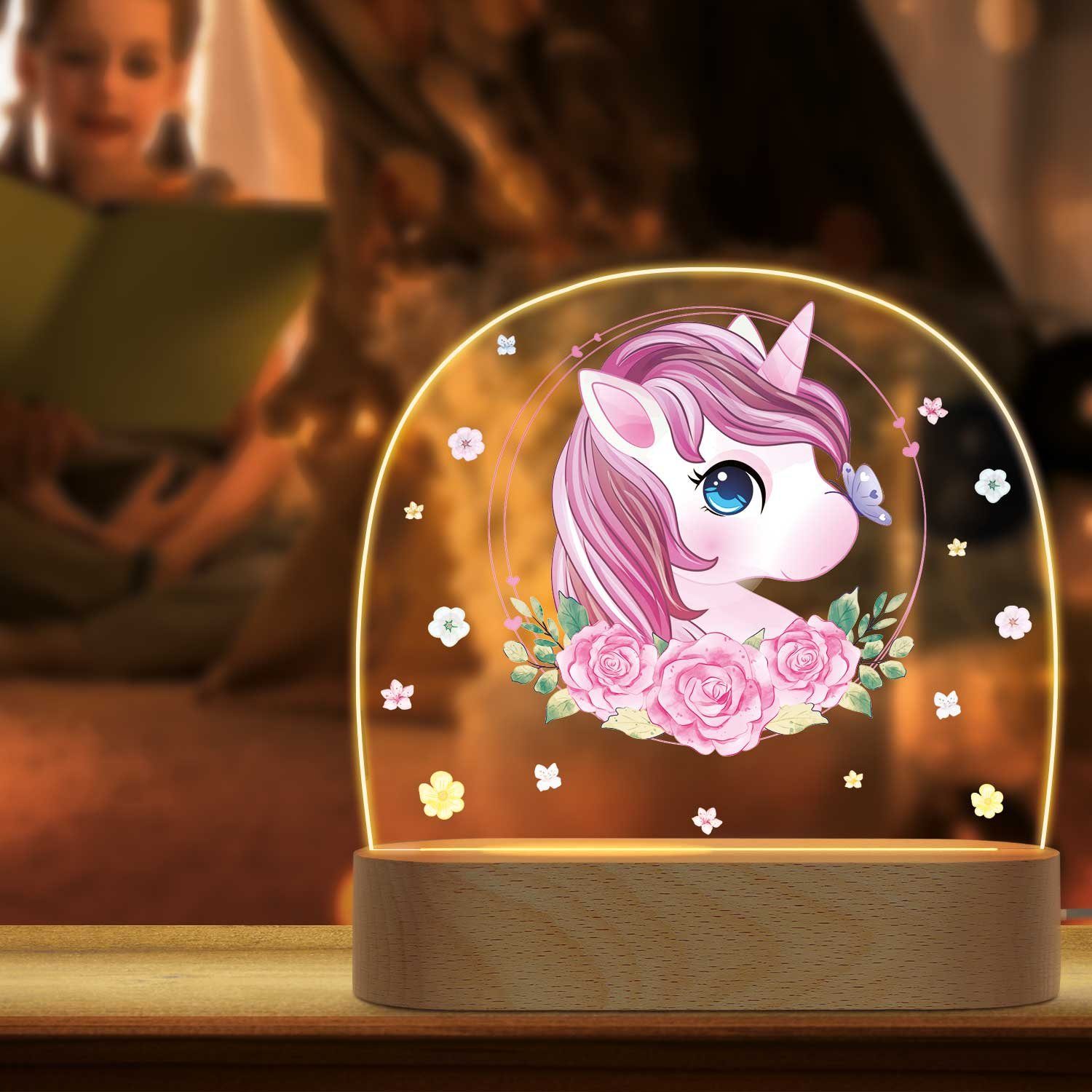 GRAVURZEILE LED Nachtlicht für Kinder, Beruhigend und Energiesparend - Blumen Design - Einhorn, LED, 3 Lichtmodi: Warm- Kalt- und Mischweiß, Geschenk für Kinder & Baby