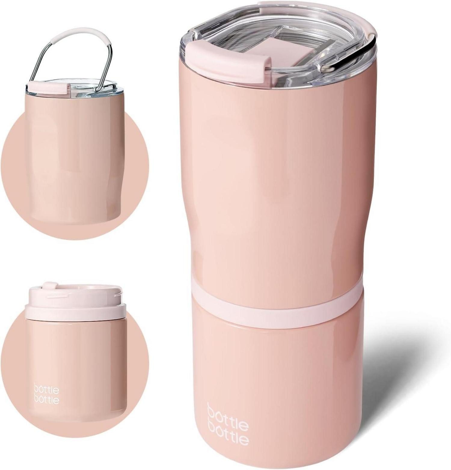 LuxusKollektion Thermobecher Edelstahlbecher mit Griff, 2 Deckeln, 625 ml, 2-in-1