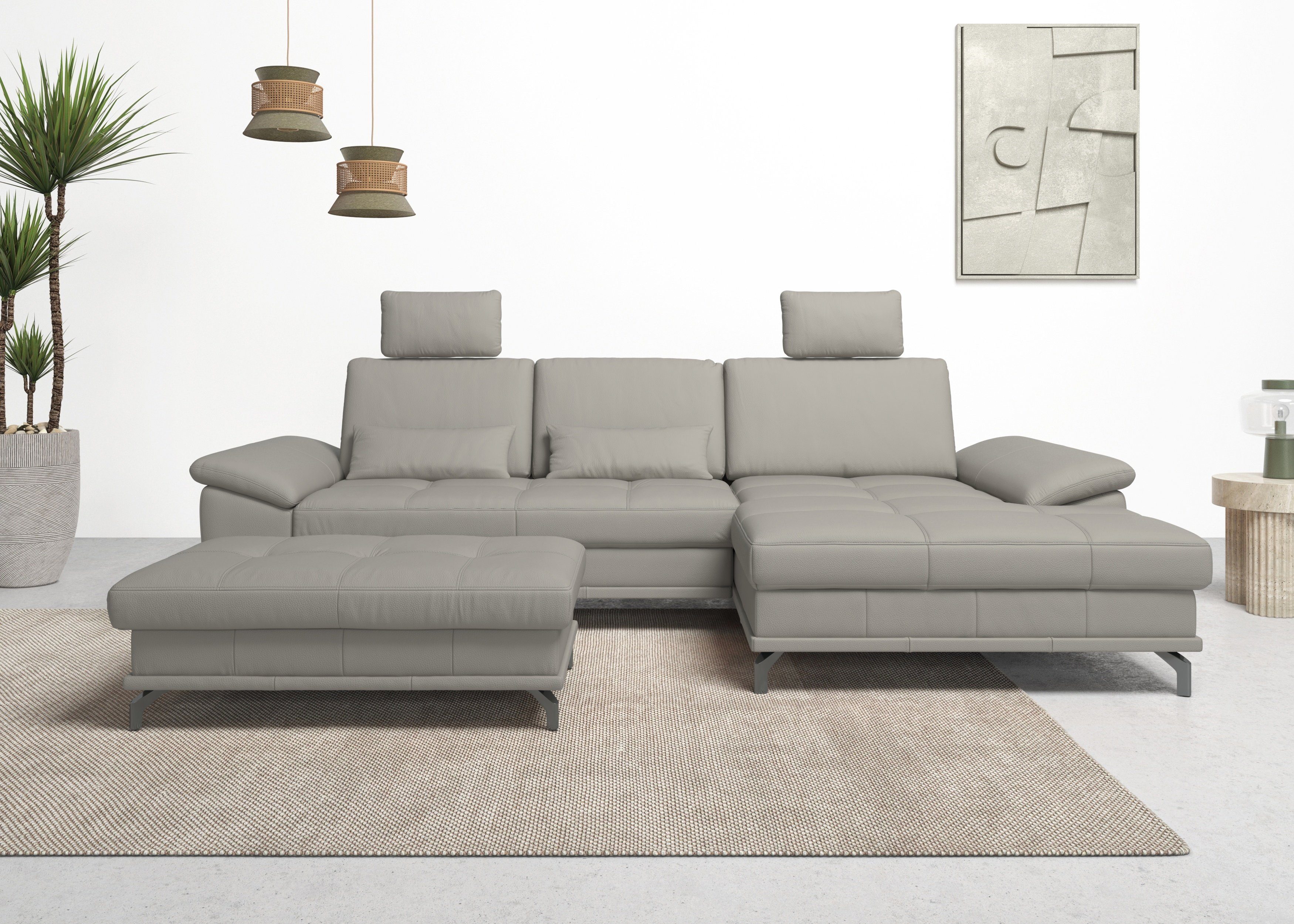 Places of Style Ecksofa Costello L-Form, incl. Sitztiefenverstellung und Armlehnfunktion, incl. 3 Nierenkissen