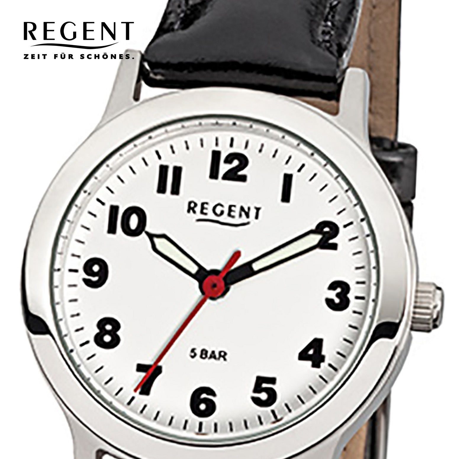 Regent Quarzuhr Analog, 28mm), Regent rund, klein Armbanduhr Damen Lederarmband (ca. schwarz Damen-Armbanduhr