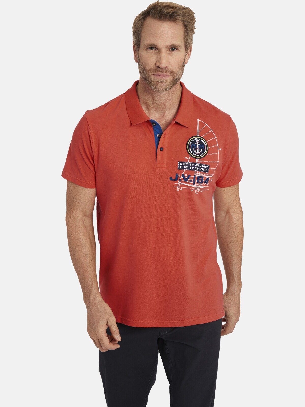 Jan Vanderstorm Poloshirt NICCO aus reinem Baumwollpikee orange | Poloshirts