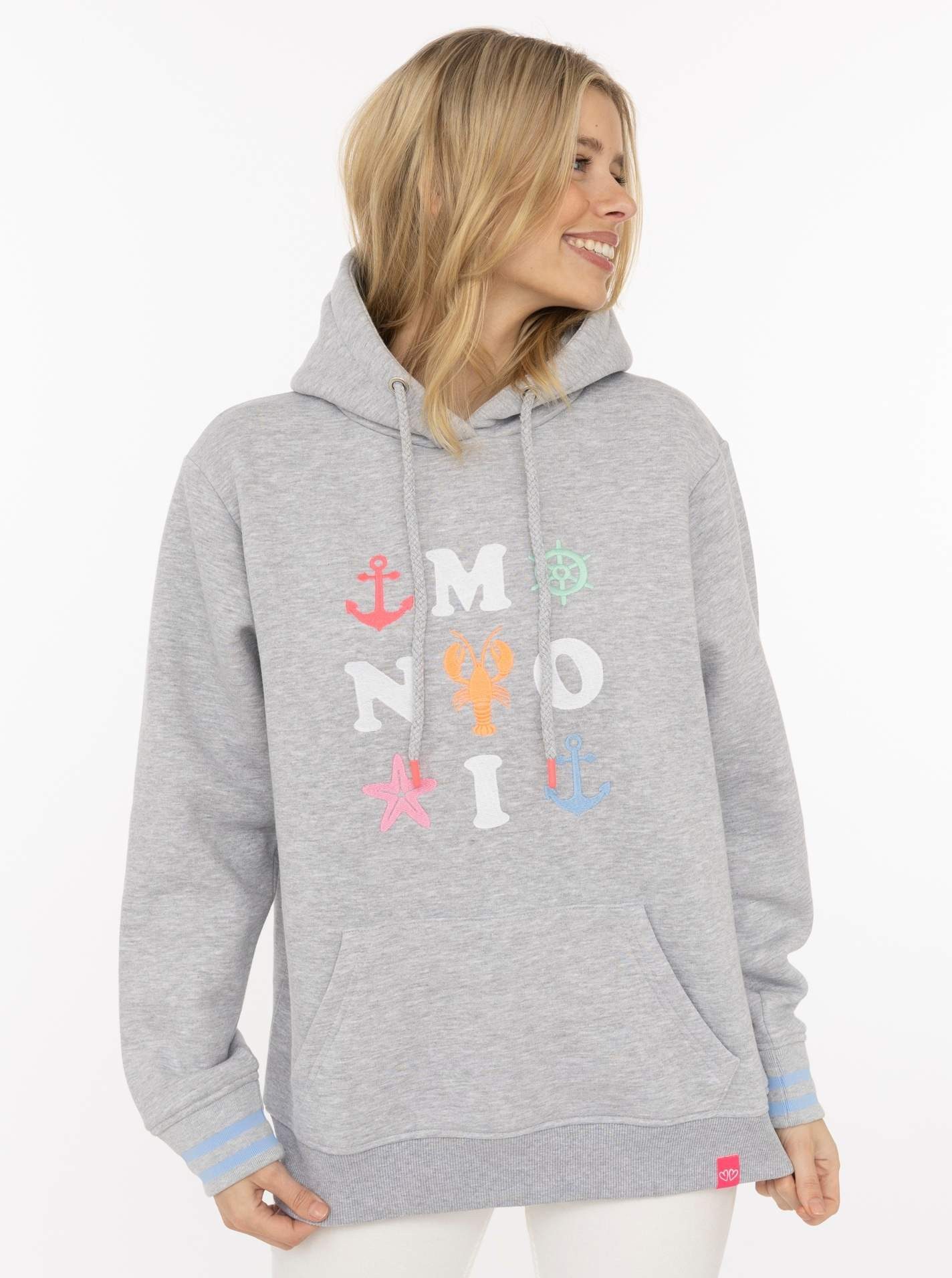 Zwillingsherz Hoodie "MOIN" Motiv mit Anker, gestreifte Ärmelbündchen, Kapuze, Kängurutasche