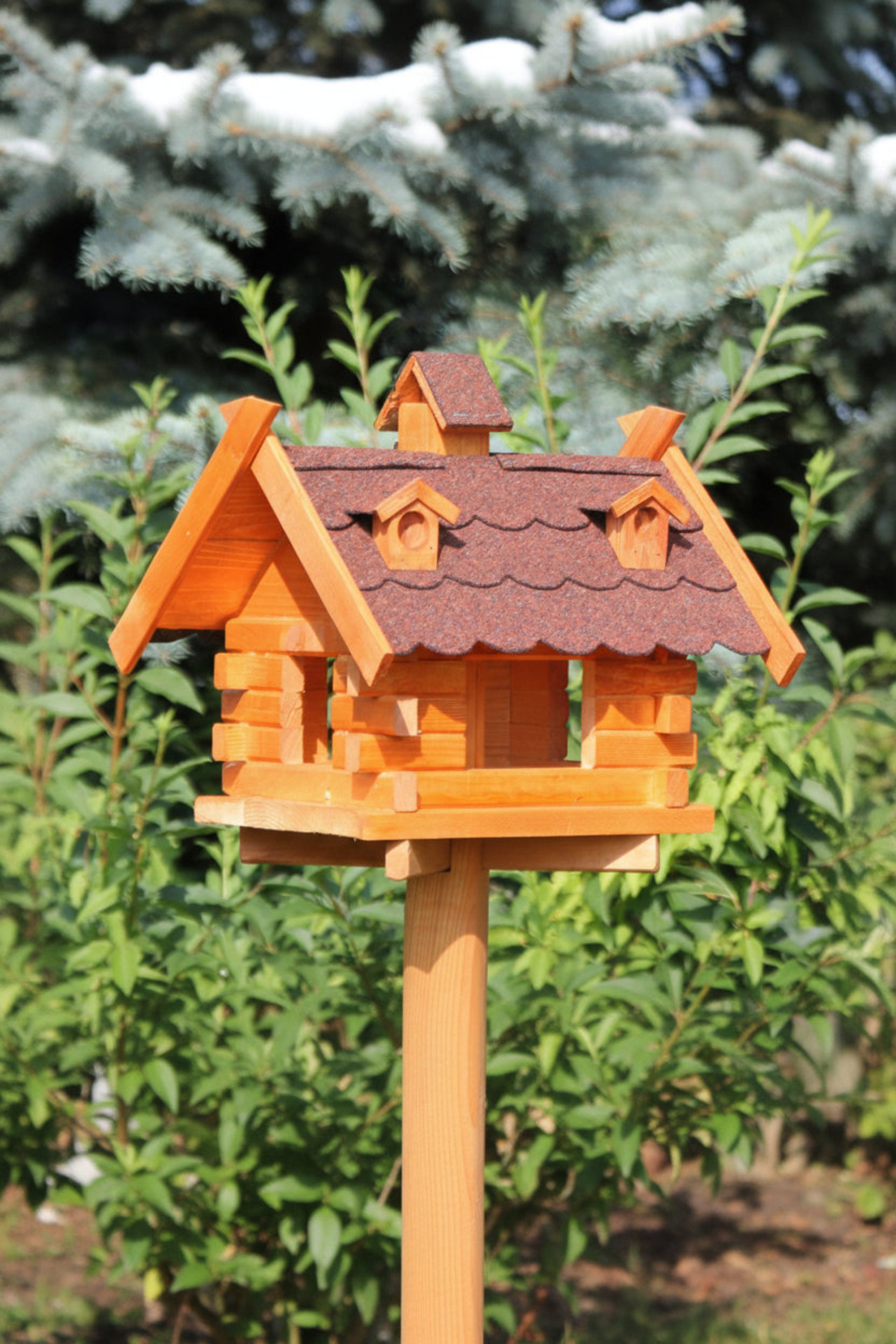 Holzdekoladen Vogelhaus Vogelhaus Holz rechteckig mit Futterspender, wetterfest ohne Ständer
