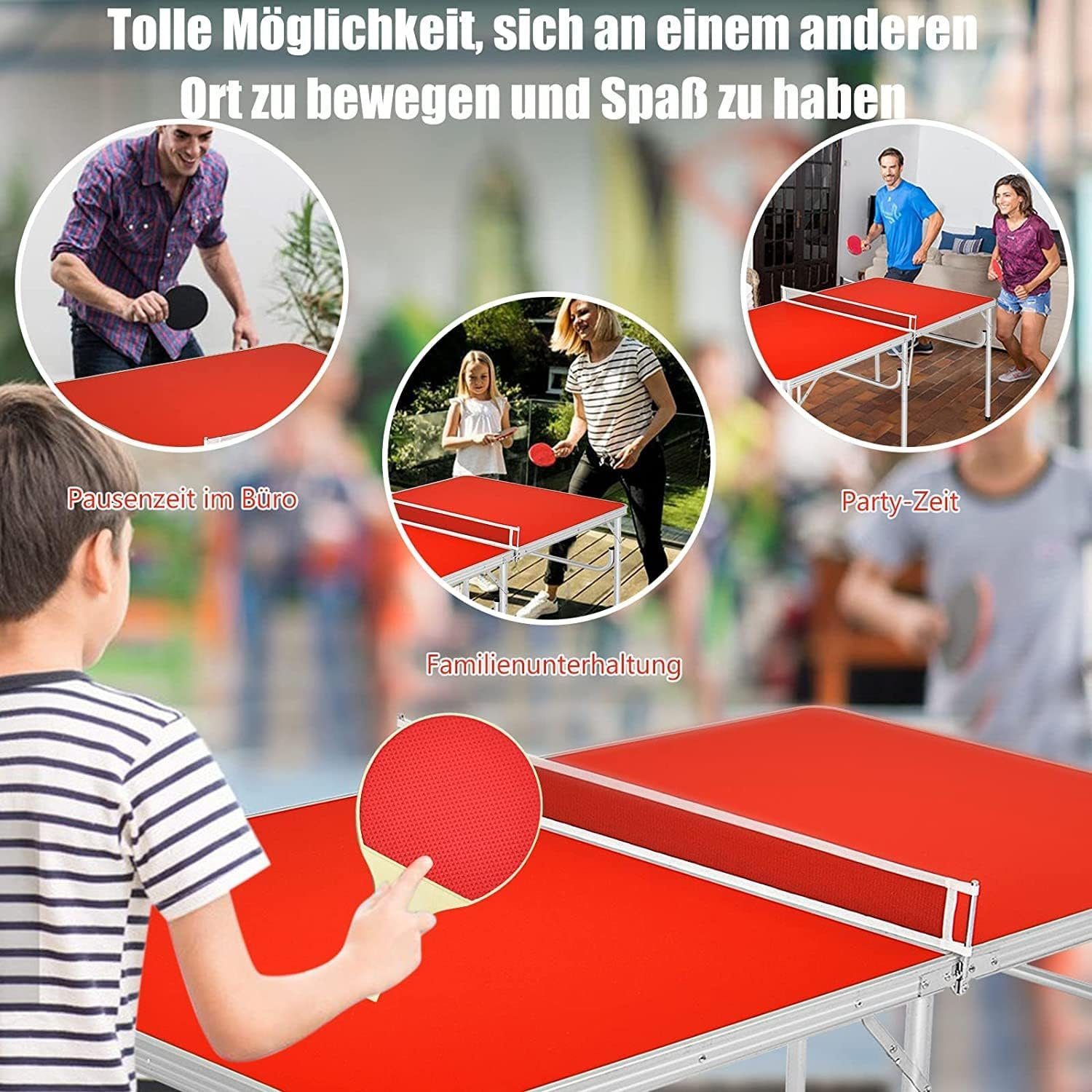KOMFOTTEU Tischtennisplatte klappbar, mit Netz, 153 x 76 x 76 cm