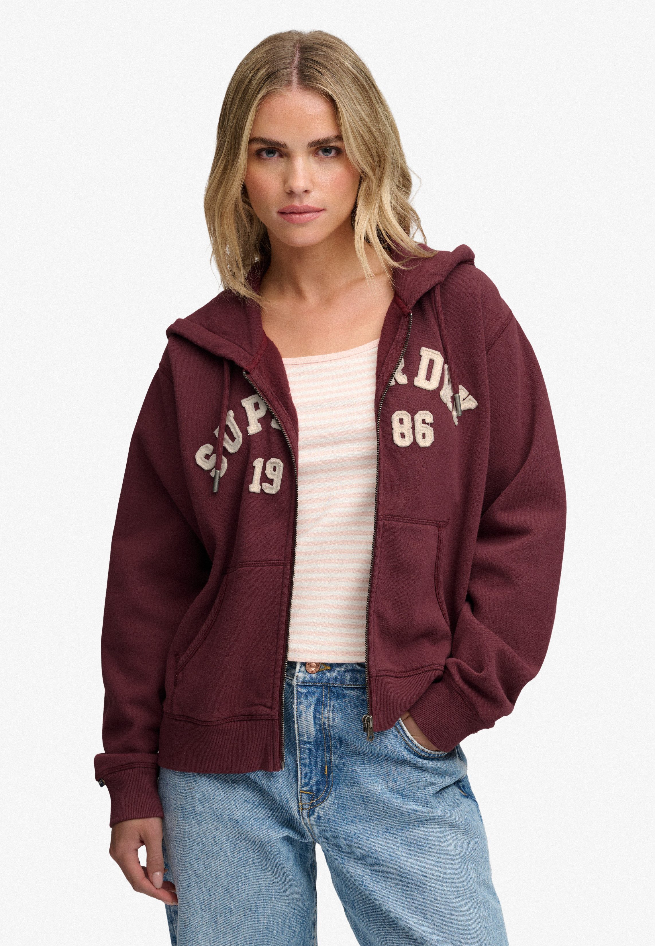 Superdry Kapuzensweatjacke ATH ESS RELAXED CROP ZIPHOOD Baumwollmischung