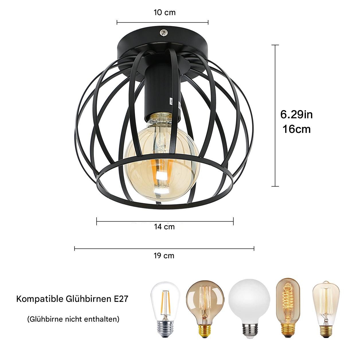 Goeco Deckenleuchte Schwarz Semi Unterputz Deckenleuchte, mit E27 Halter, W günstig online kaufen